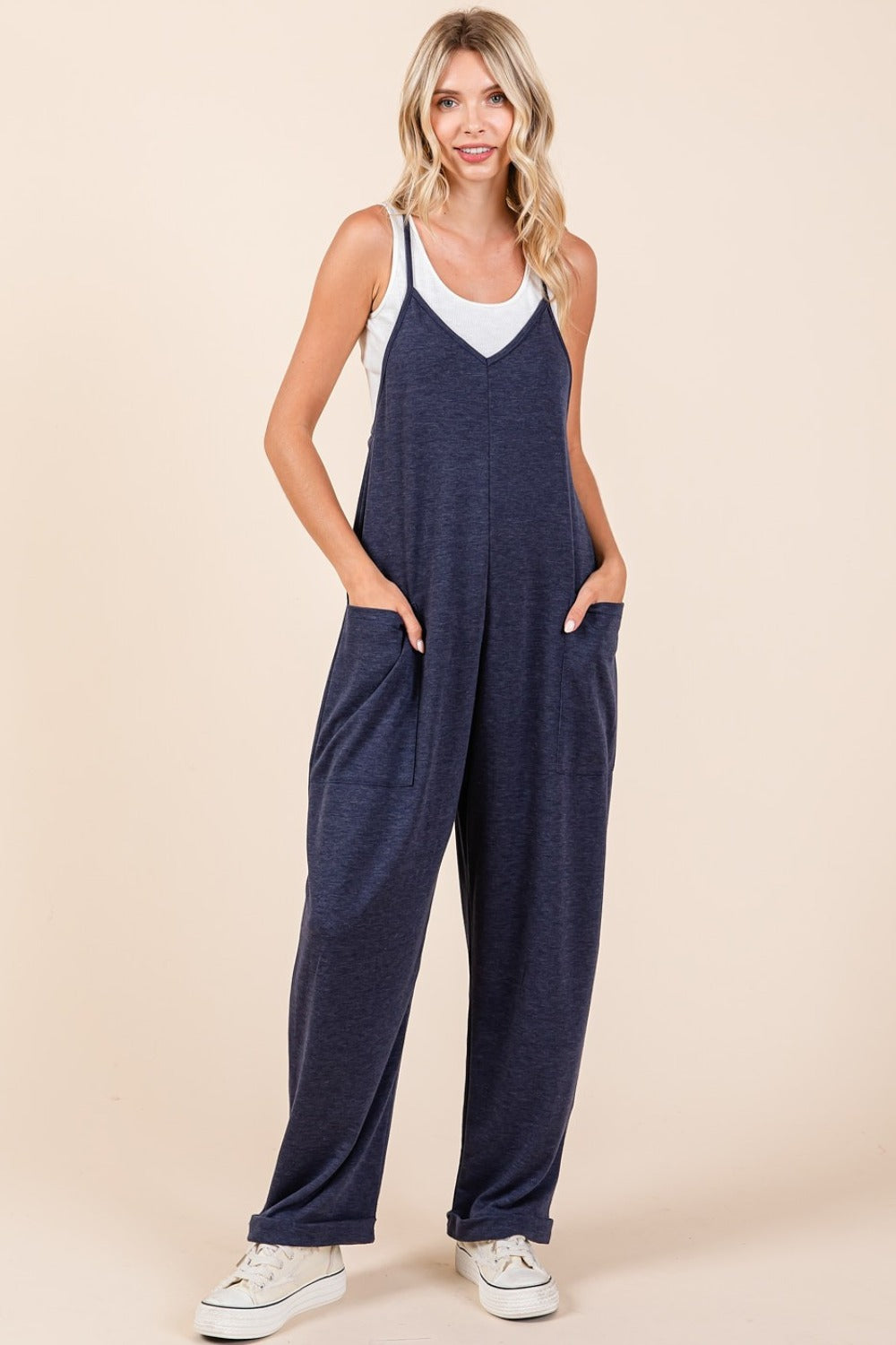 Mittoshop Patch Pocket Wide Leg Sleeveless Jumpsuit-TOPS / DRESSES-[Adult]-[Female]-Navy-S-2022 Online Blue Zone Planet