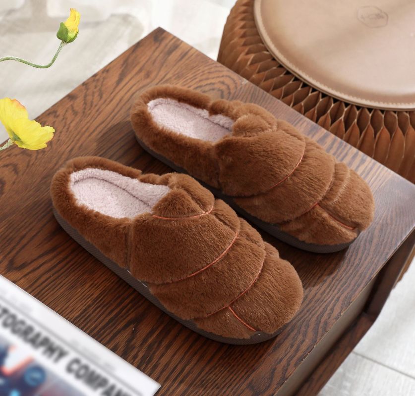 Blue Zone Planet | Rabbit fur slippers for men and women, winter warm indoor slippers-[Adult]-[Female]-Coffee-36/37-2022 Online Blue Zone Planet