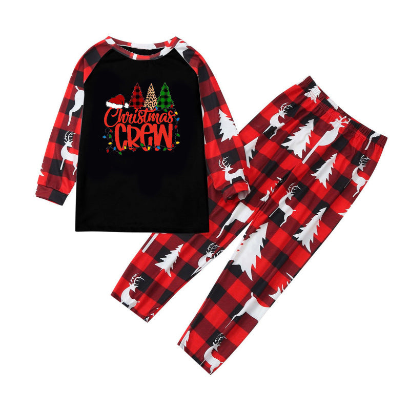 Blue Zone Planet | Christmas Parent-Child Pajama Set Alphabet Christmas Tree Plaid Printed Loungewear (Kids)-[Adult]-[Female]-Black-4Y-2022 Online Blue Zone Planet