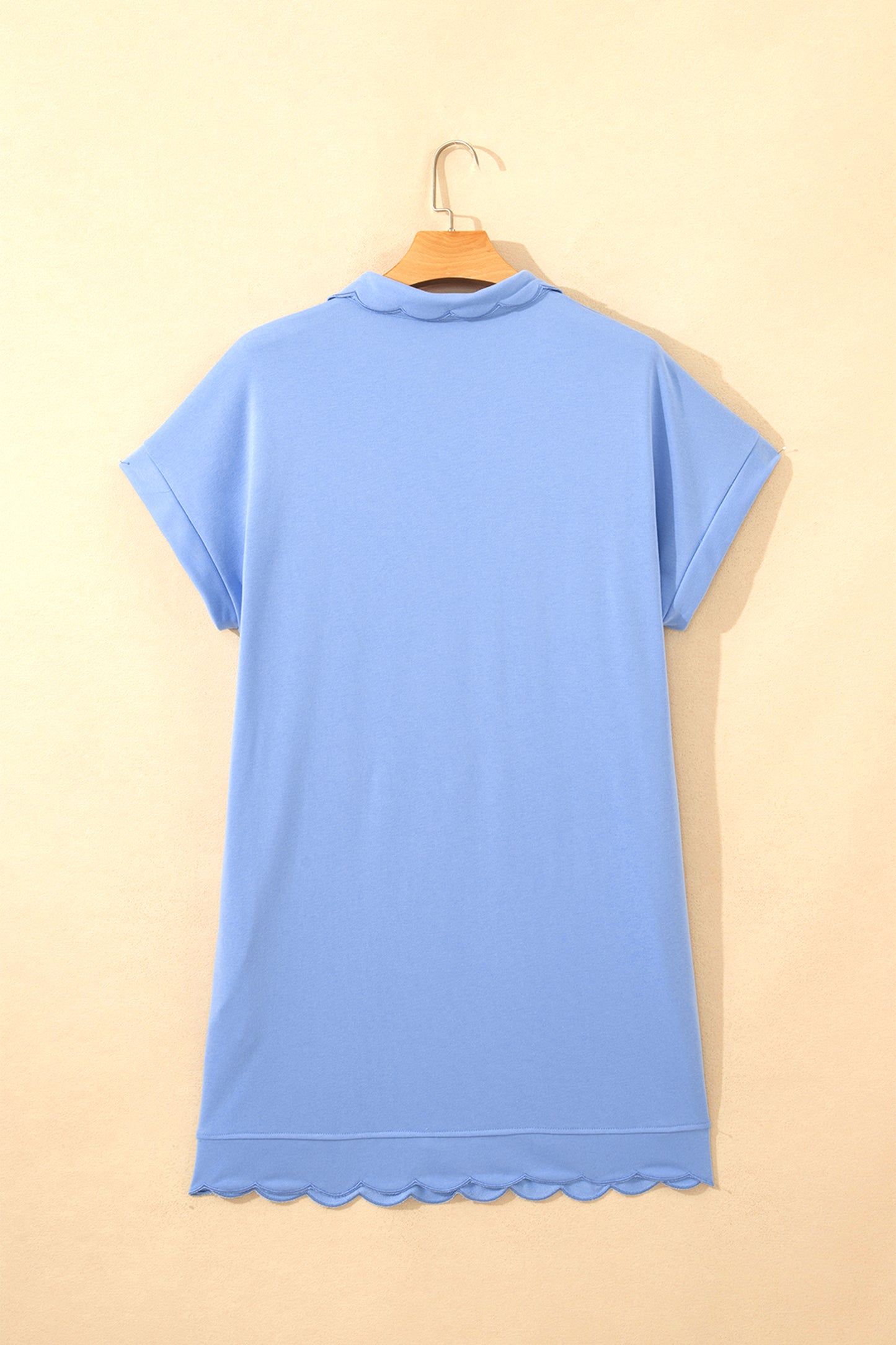 Beau Blue Plus Size Solid Scalloped Hem Button Neck Pullover Mini Dress-TOPS / DRESSES-[Adult]-[Female]-2022 Online Blue Zone Planet