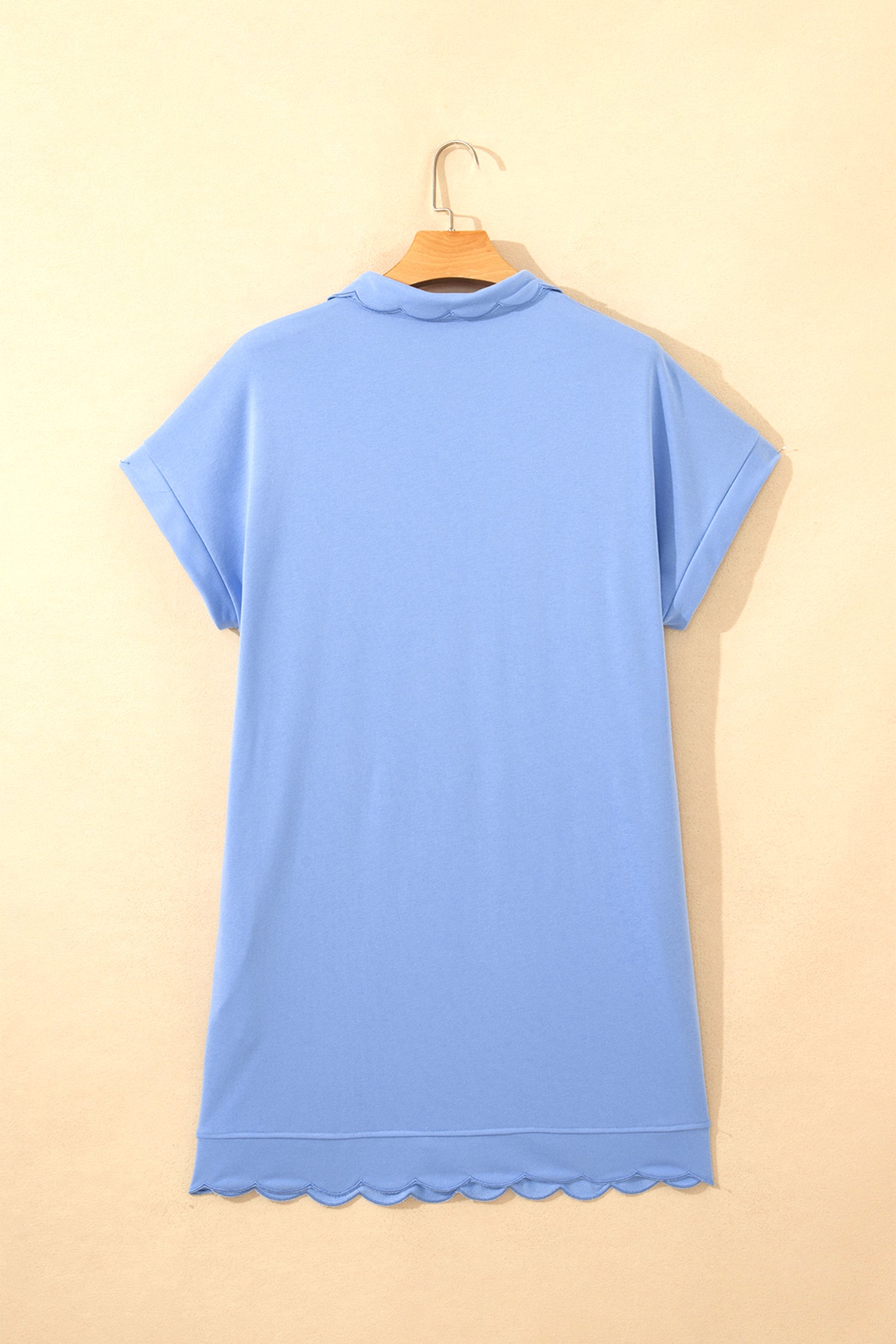 Beau Blue Plus Size Solid Scalloped Hem Button Neck Pullover Mini Dress-TOPS / DRESSES-[Adult]-[Female]-2022 Online Blue Zone Planet