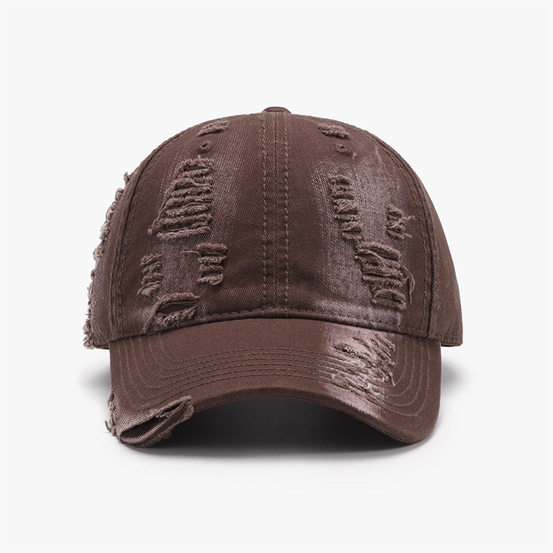 Distressed Adjustable Cotton Baseball Cap-BASEBALL HATS-[Adult]-[Female]-Coffee Brown-One Size-2022 Online Blue Zone Planet