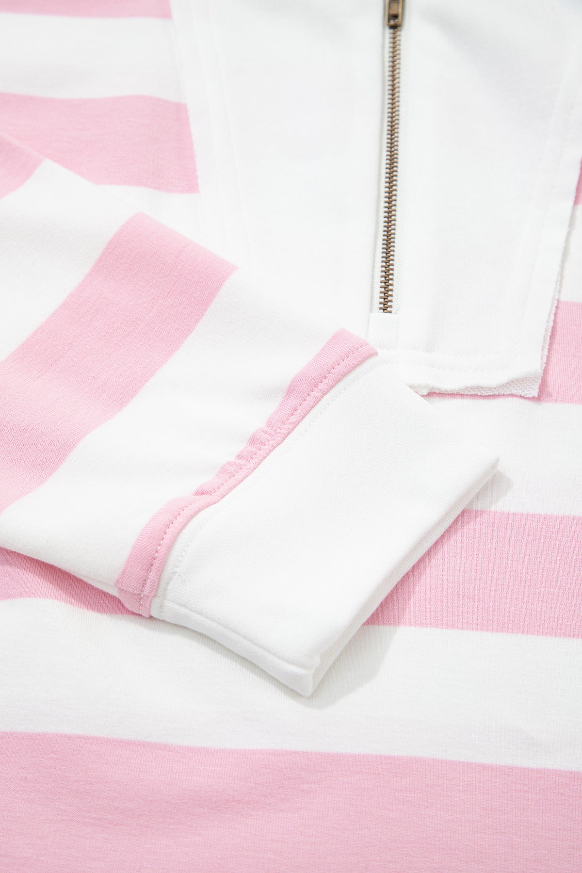 Pink Stripe Color Block Patchwork Zip Long Sleeve Top Elastic Waist Pants Set-Two Piece Sets/Pant Sets-[Adult]-[Female]-2022 Online Blue Zone Planet