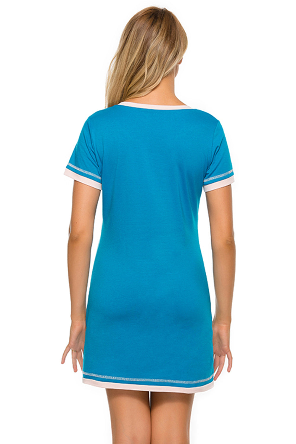 Blue Zone Planet | Contrast Trim Short Sleeve Lounge Dress-TOPS / DRESSES-[Adult]-[Female]-2022 Online Blue Zone Planet