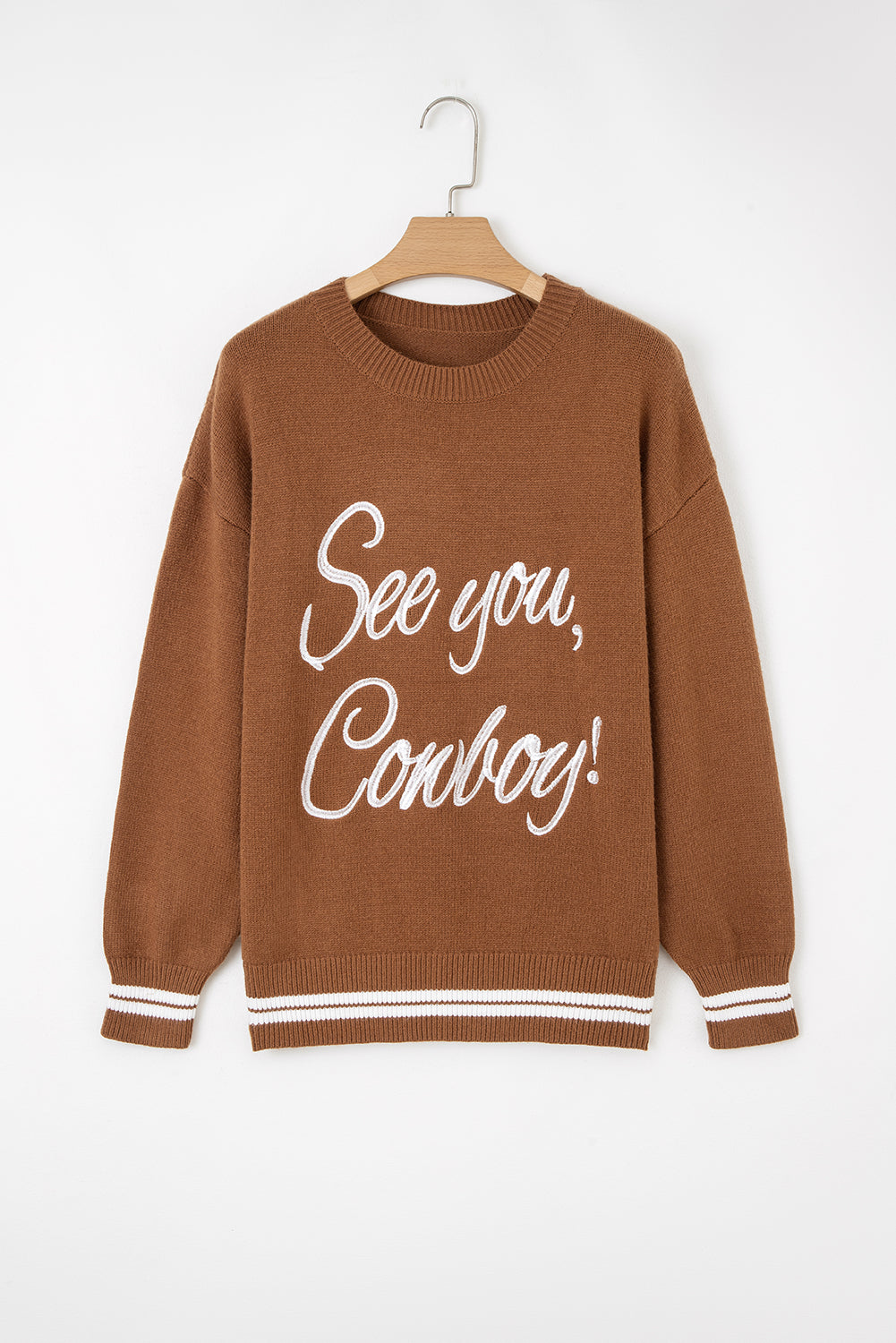Coffee See You Cowboy Embroidered Western Graphic Sweater-TOPS / DRESSES-[Adult]-[Female]-2022 Online Blue Zone Planet
