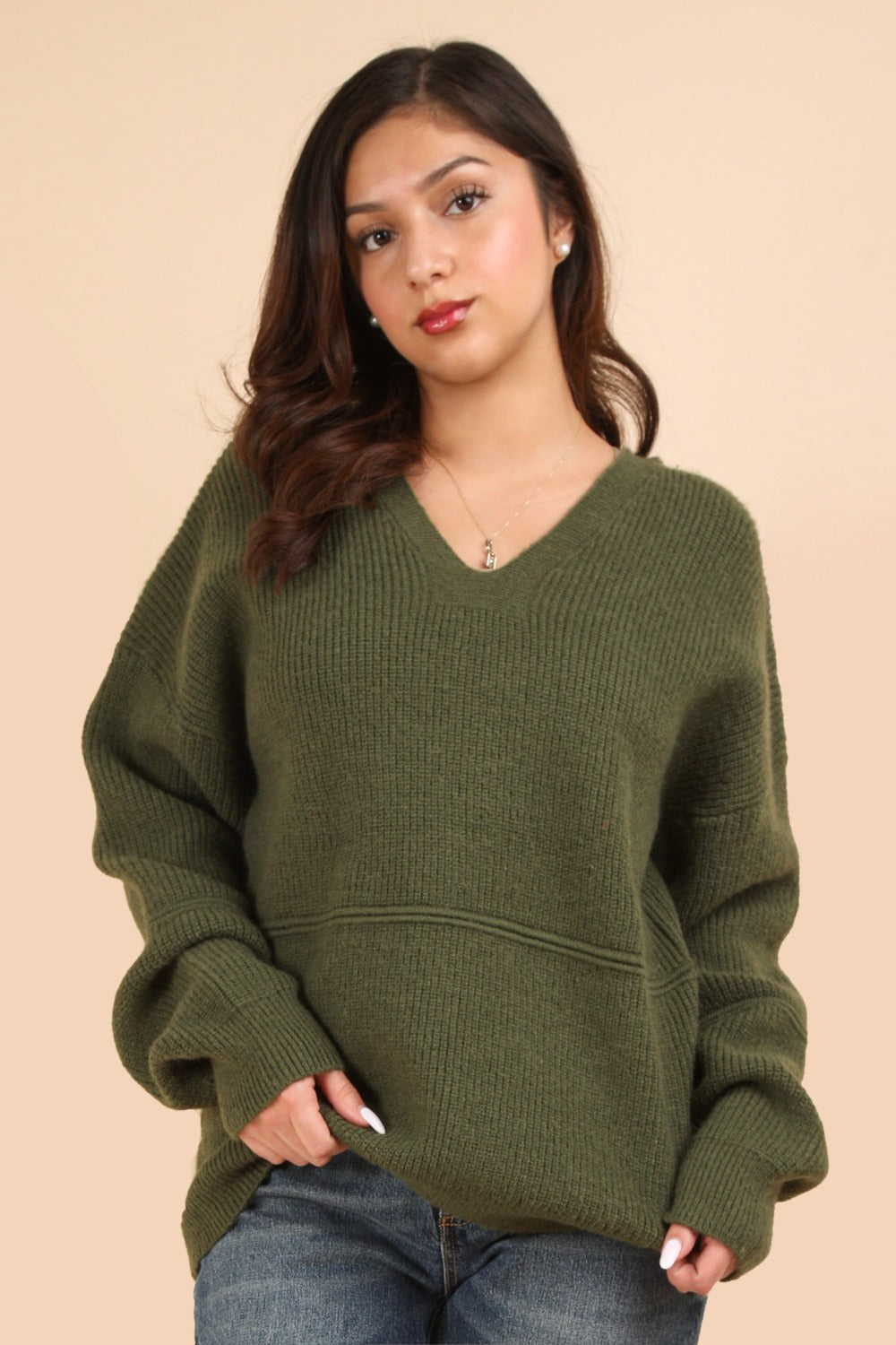 VERY J Seam Detail Drop Shoulder Hooded Sweater-TOPS / DRESSES-[Adult]-[Female]-Olive-S-2022 Online Blue Zone Planet