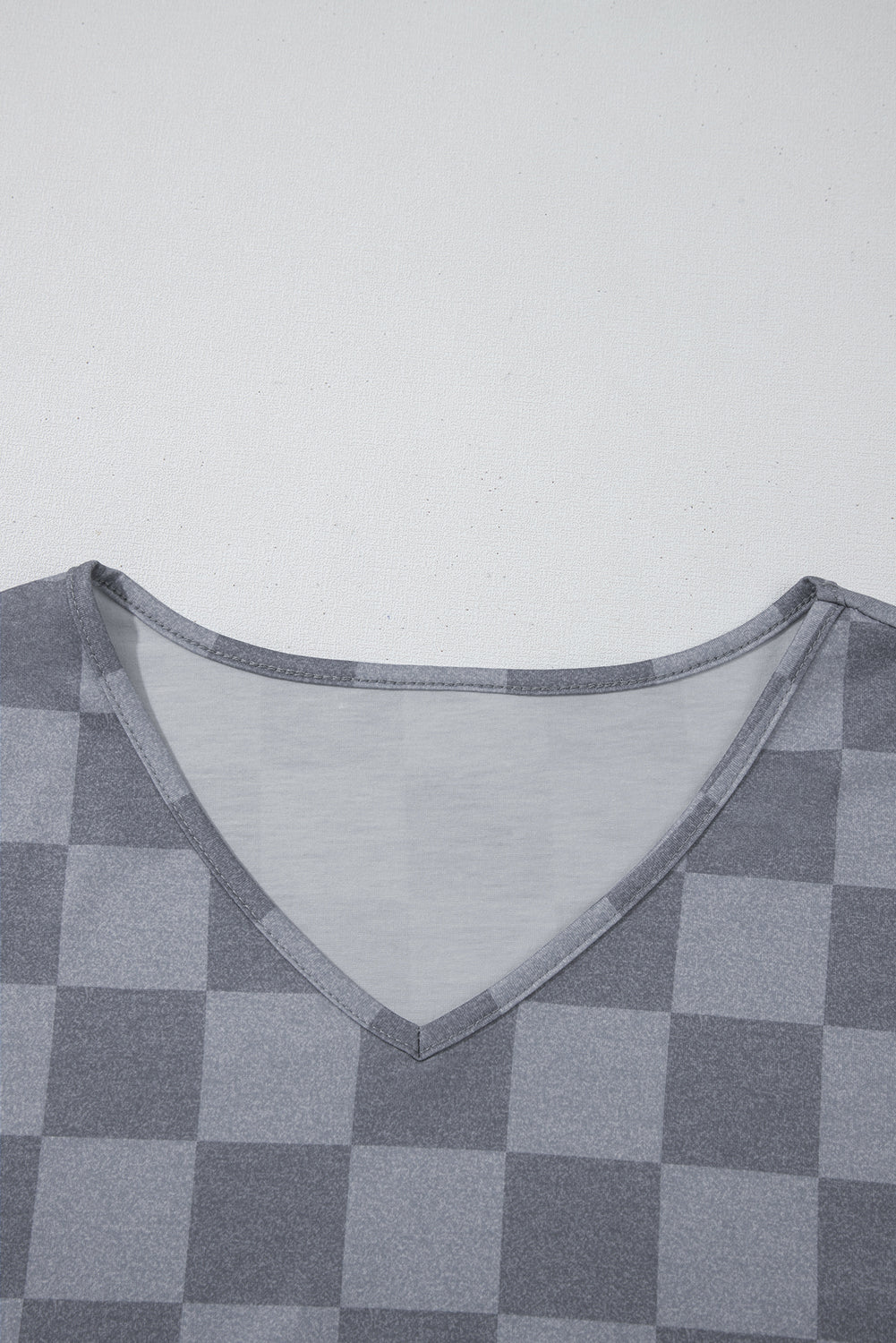 Gray Checkered V Neck Tee Drawstring Shorts Lounge Set-Loungewear & Sleepwear/Loungewear-[Adult]-[Female]-2022 Online Blue Zone Planet