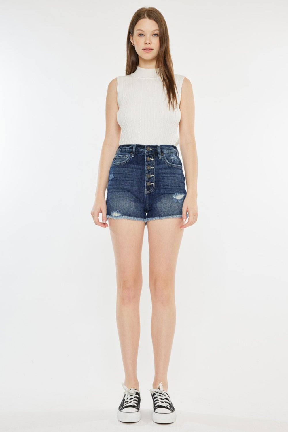 Blue Zone Planet | Kancan Raw Hem Button Fly Denim Shorts-BOTTOMS SIZES SMALL MEDIUM LARGE-[Adult]-[Female]-2022 Online Blue Zone Planet