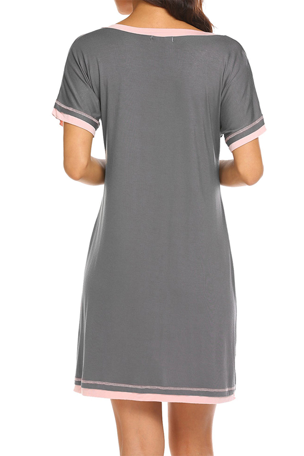 Blue Zone Planet | Contrast Trim Short Sleeve Lounge Dress-TOPS / DRESSES-[Adult]-[Female]-2022 Online Blue Zone Planet