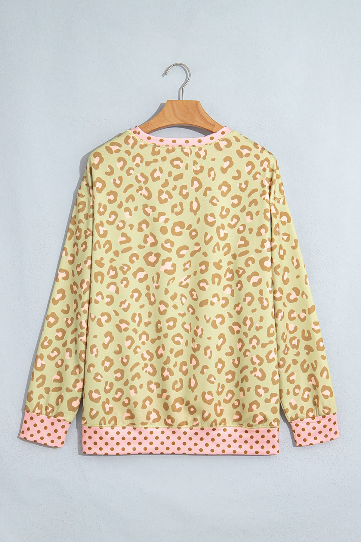 Pink Leopard Polka Dot Colorblock Trim Long Sleeve Top-Tops/Long Sleeve Tops-[Adult]-[Female]-2022 Online Blue Zone Planet