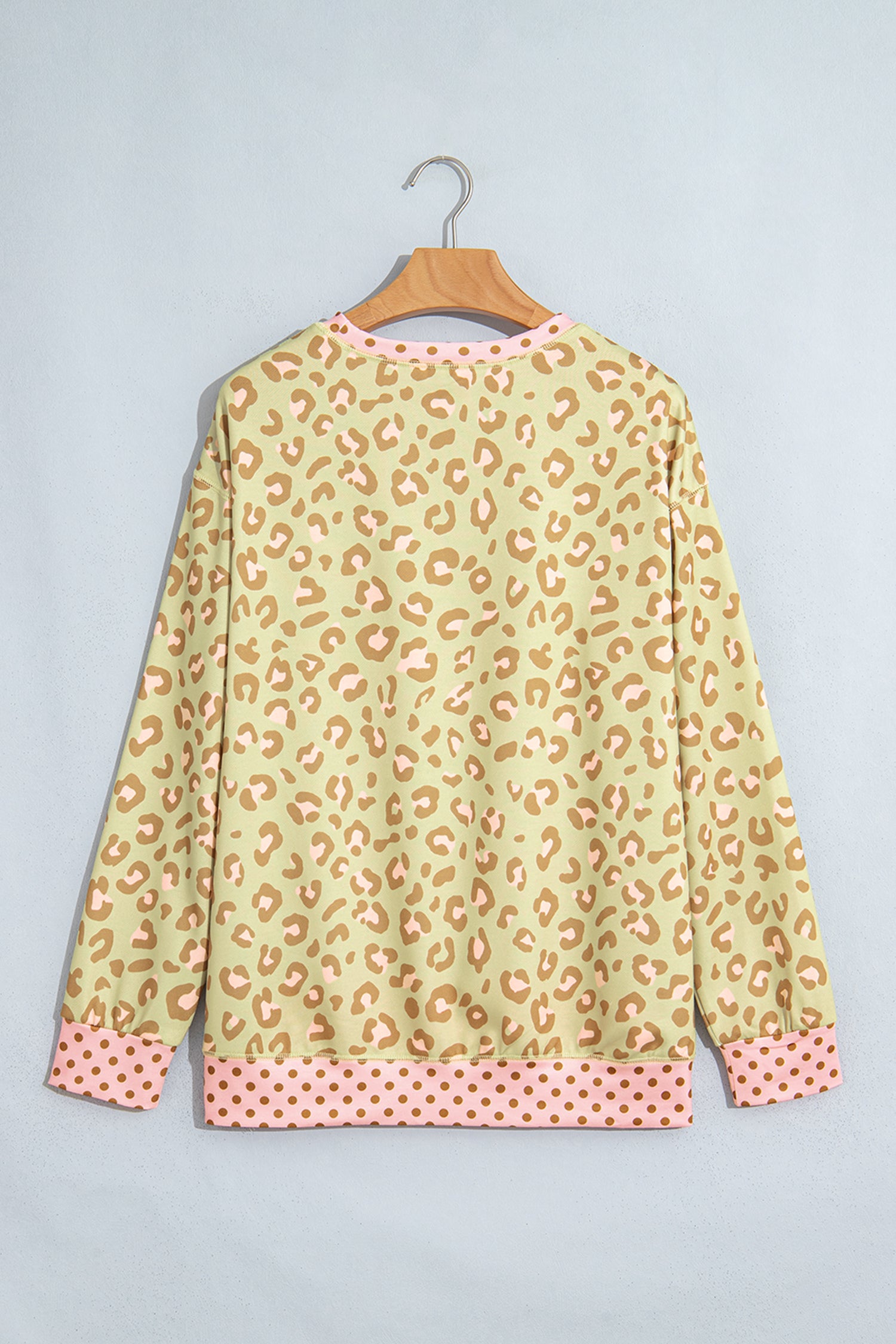Pink Leopard Polka Dot Colorblock Trim Long Sleeve Top-Tops/Long Sleeve Tops-[Adult]-[Female]-2022 Online Blue Zone Planet