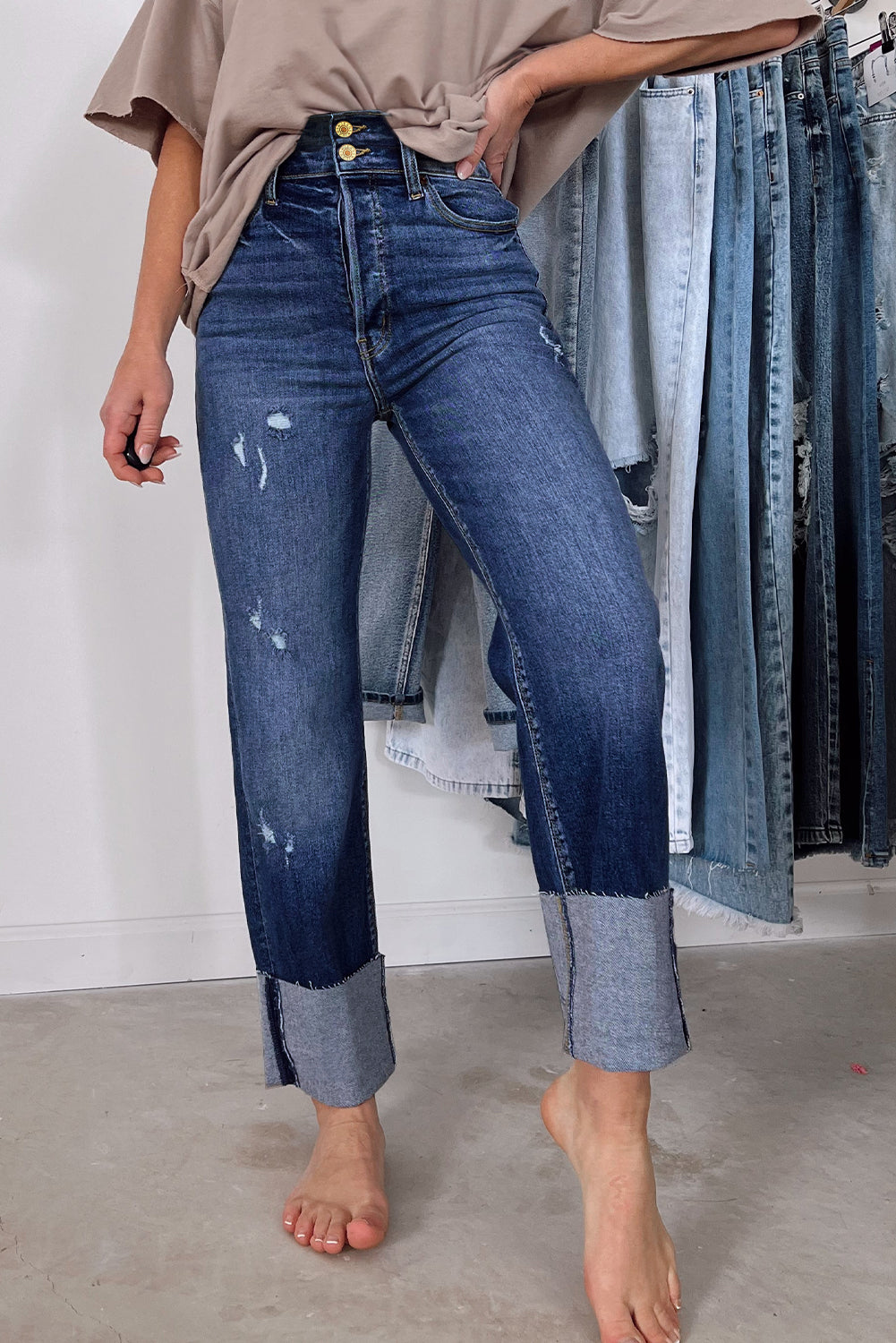 Blue-2 High Waist Distressed Straight Leg Jeans-Bottoms/Jeans-[Adult]-[Female]-2022 Online Blue Zone Planet