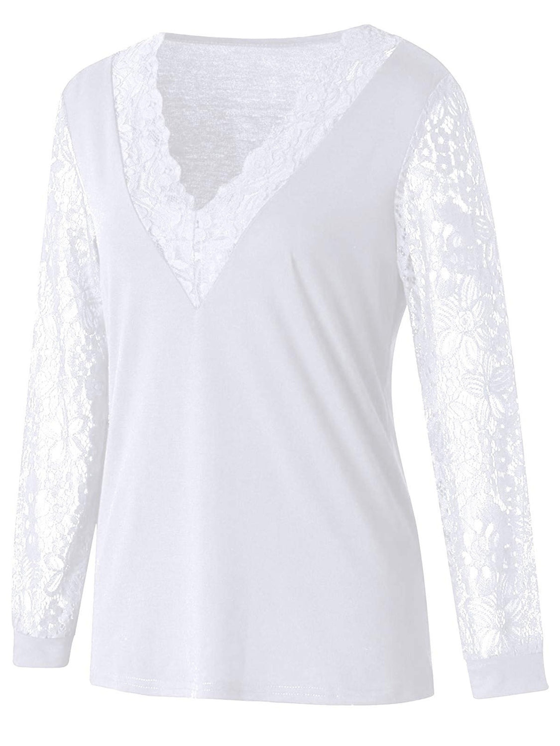 Full Size Lace Detail V-Neck Long Sleeve Blouse-TOPS / DRESSES-[Adult]-[Female]-2022 Online Blue Zone Planet