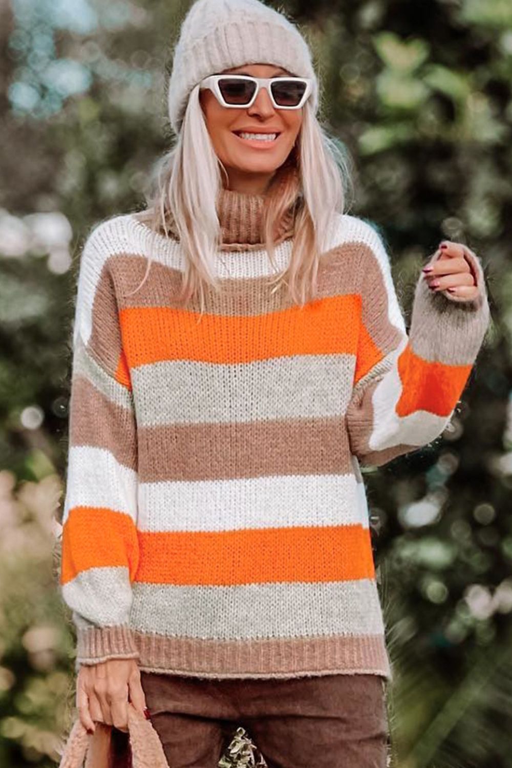 Blue Zone Planet | Color Block Drop Shoulder Turtleneck Sweater-TOPS / DRESSES-[Adult]-[Female]-2022 Online Blue Zone Planet