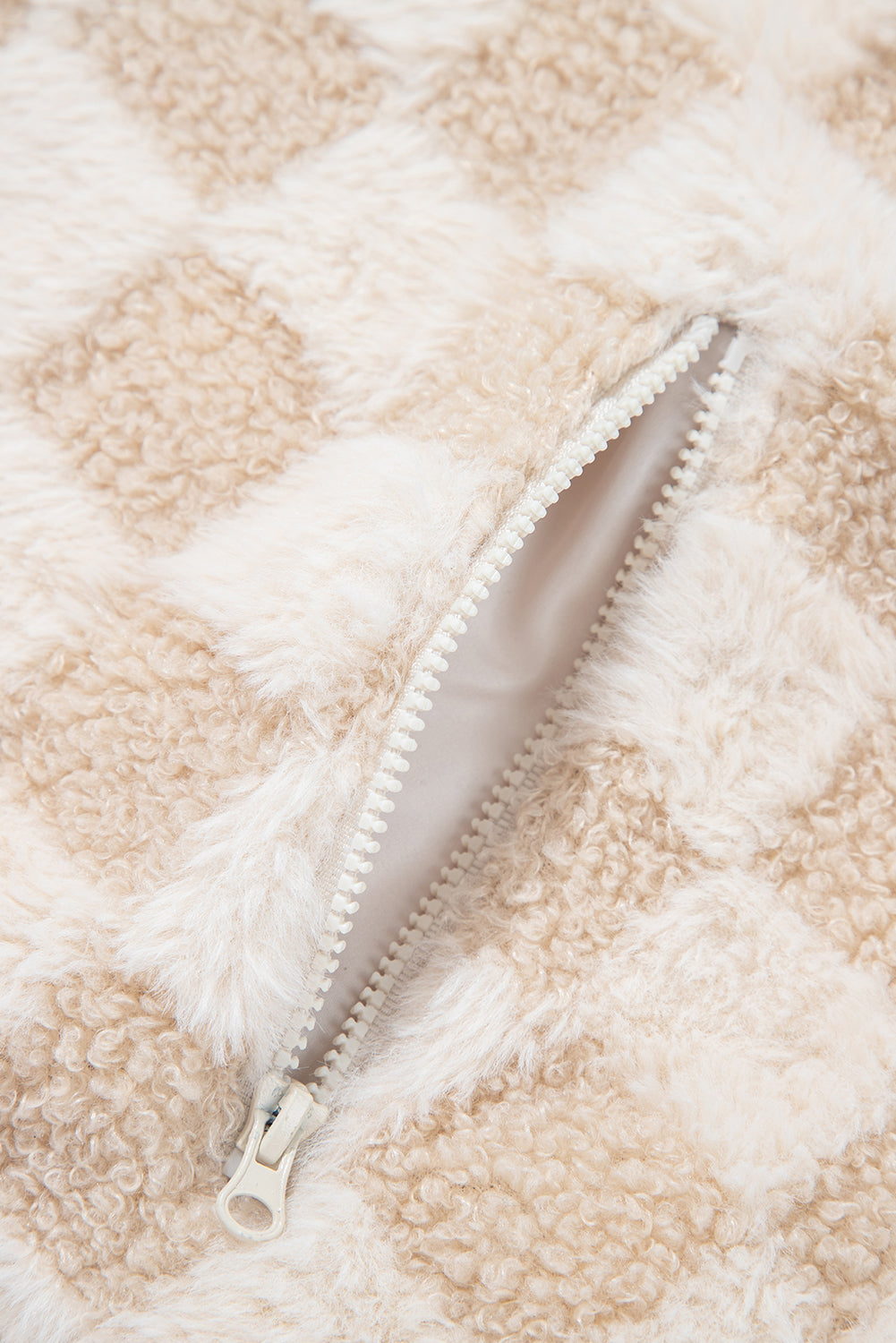 Khaki Checker Sherpa Corduroy Patchwork Zip up Collared Jacket-Outerwear/Jackets-[Adult]-[Female]-2022 Online Blue Zone Planet