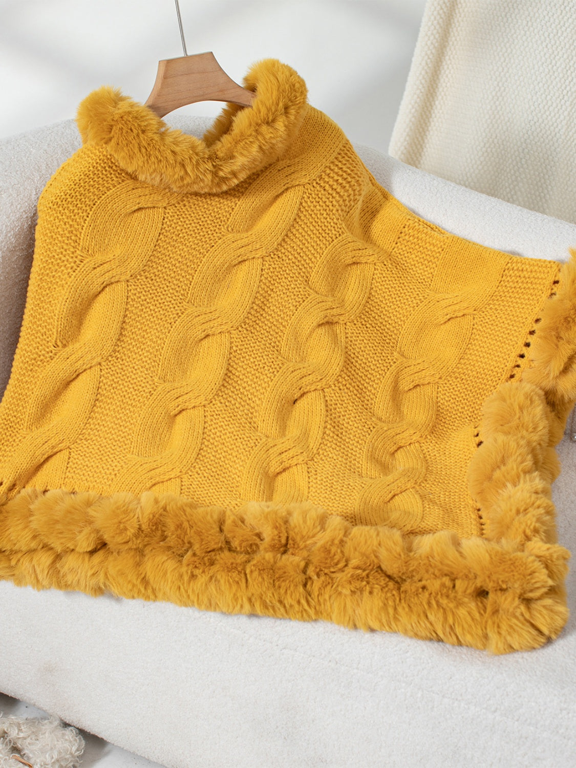 Fuzzy Hem Cable-Knit Poncho-TOPS / DRESSES-[Adult]-[Female]-2022 Online Blue Zone Planet