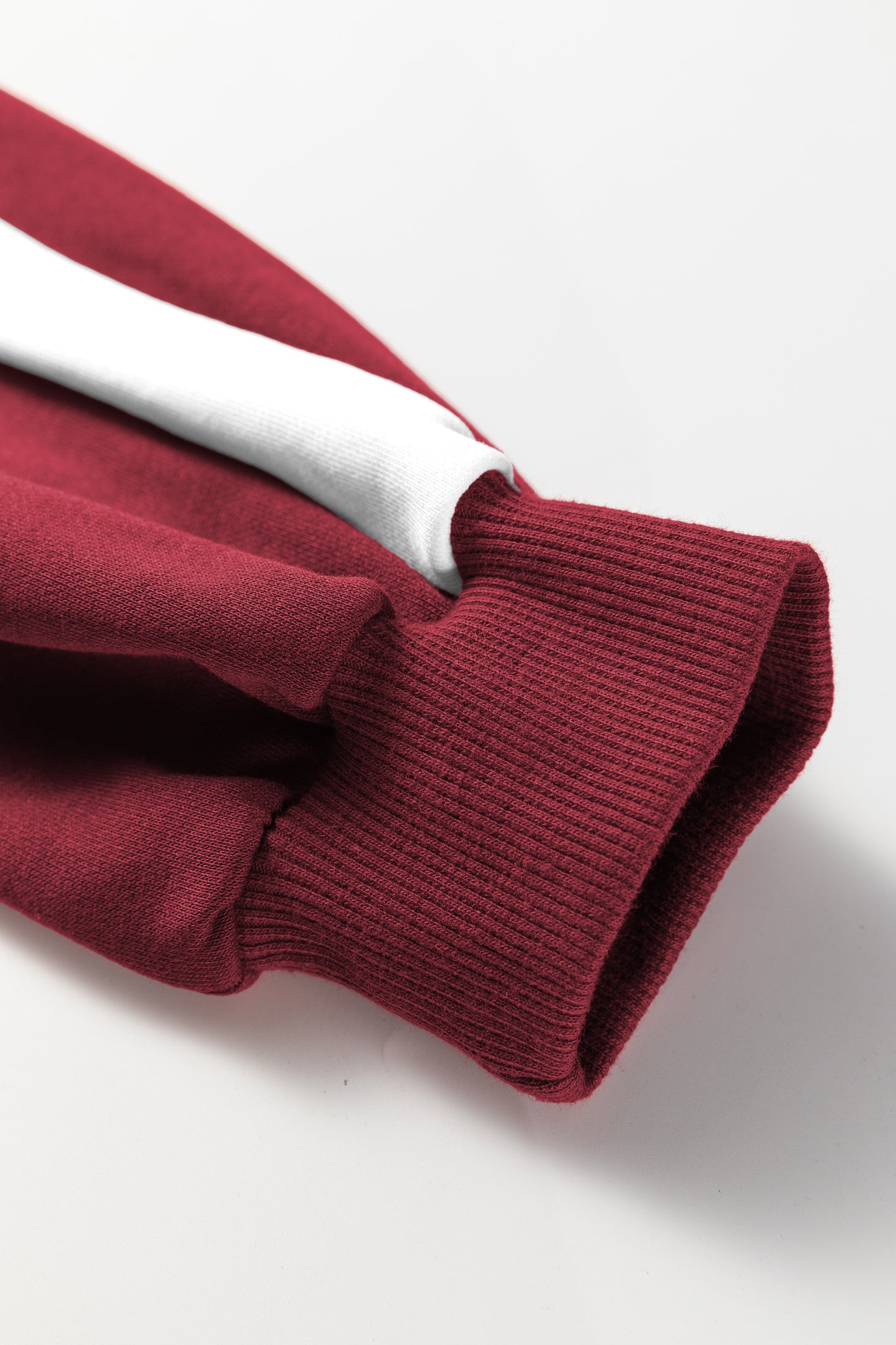 Burgundy Varsity Striped 3/4 Sleeve Pullover Drawstring Sweatpants Set-Two Piece Sets/Pant Sets-[Adult]-[Female]-2022 Online Blue Zone Planet