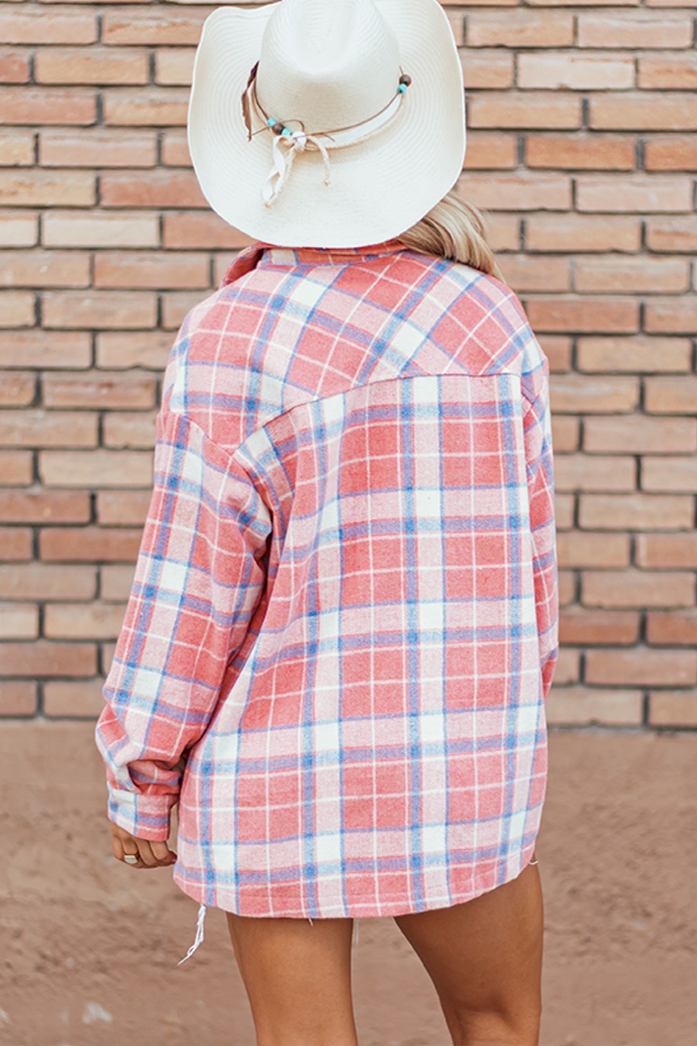 Plaid Button Up Long Sleeve Shacket-TOPS / DRESSES-[Adult]-[Female]-2022 Online Blue Zone Planet