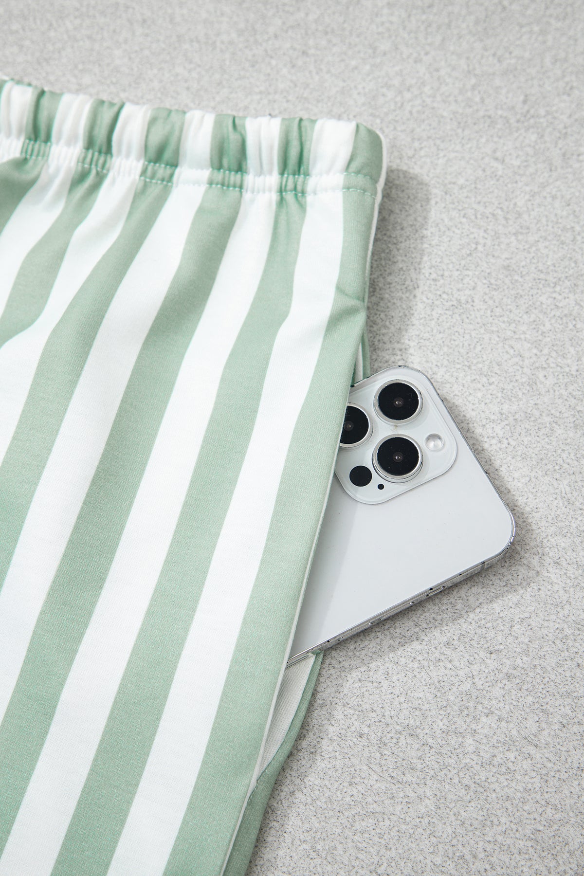 Smoke Green Striped Patchwork V Neck Two Piece Shorts Plus Size Set-Plus Size/Plus Size Loungewear-[Adult]-[Female]-2022 Online Blue Zone Planet