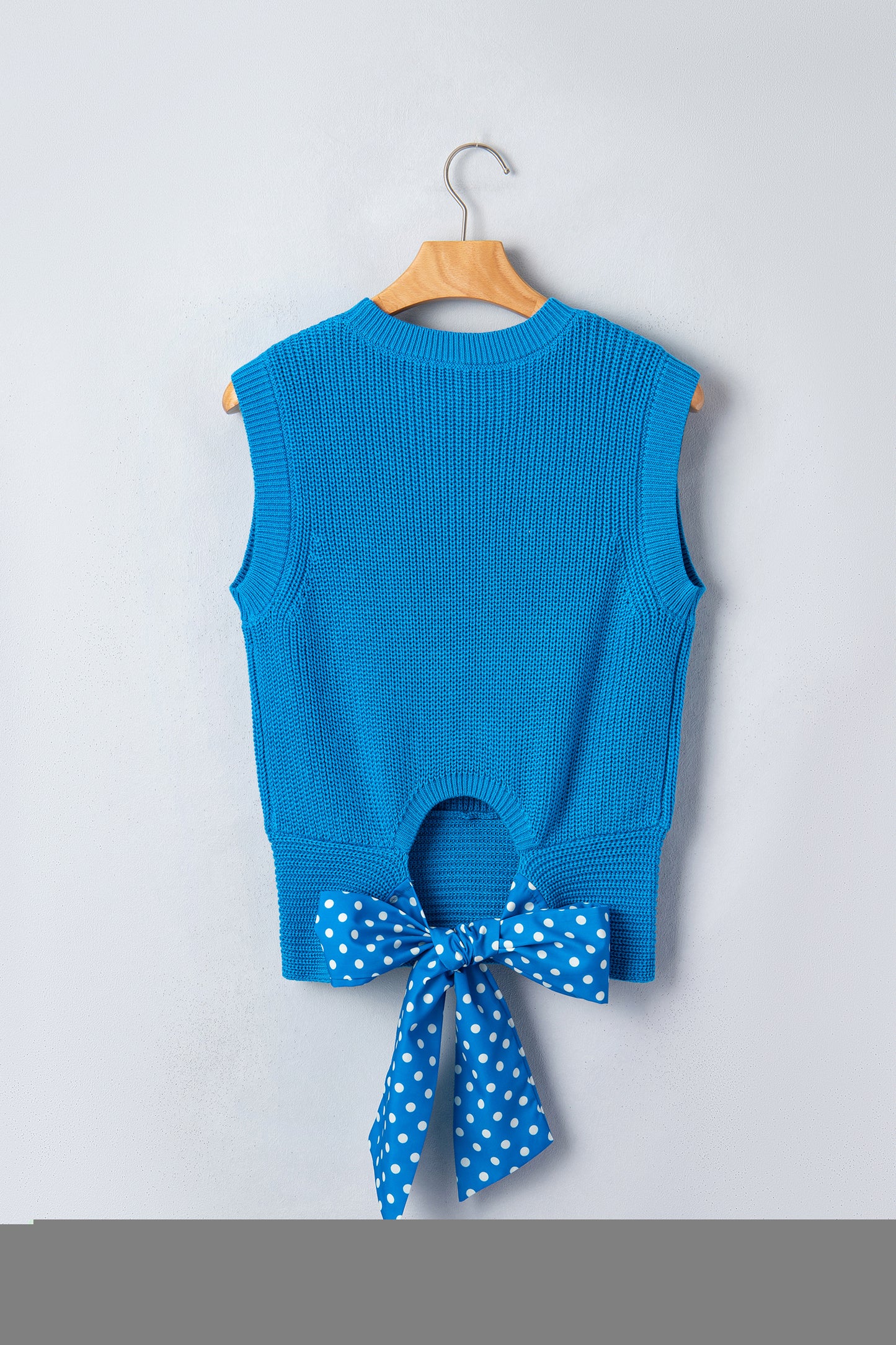 Myosotis Slim Knit Polka Dot Knot Back Cropped Sweater Tank-TOPS / DRESSES-[Adult]-[Female]-2022 Online Blue Zone Planet
