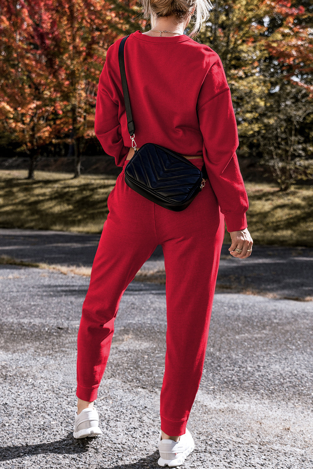 Racing Red Solid Color High Low Pullover and Pants Set-Two Piece Pants Sets-[Adult]-[Female]-2022 Online Blue Zone Planet