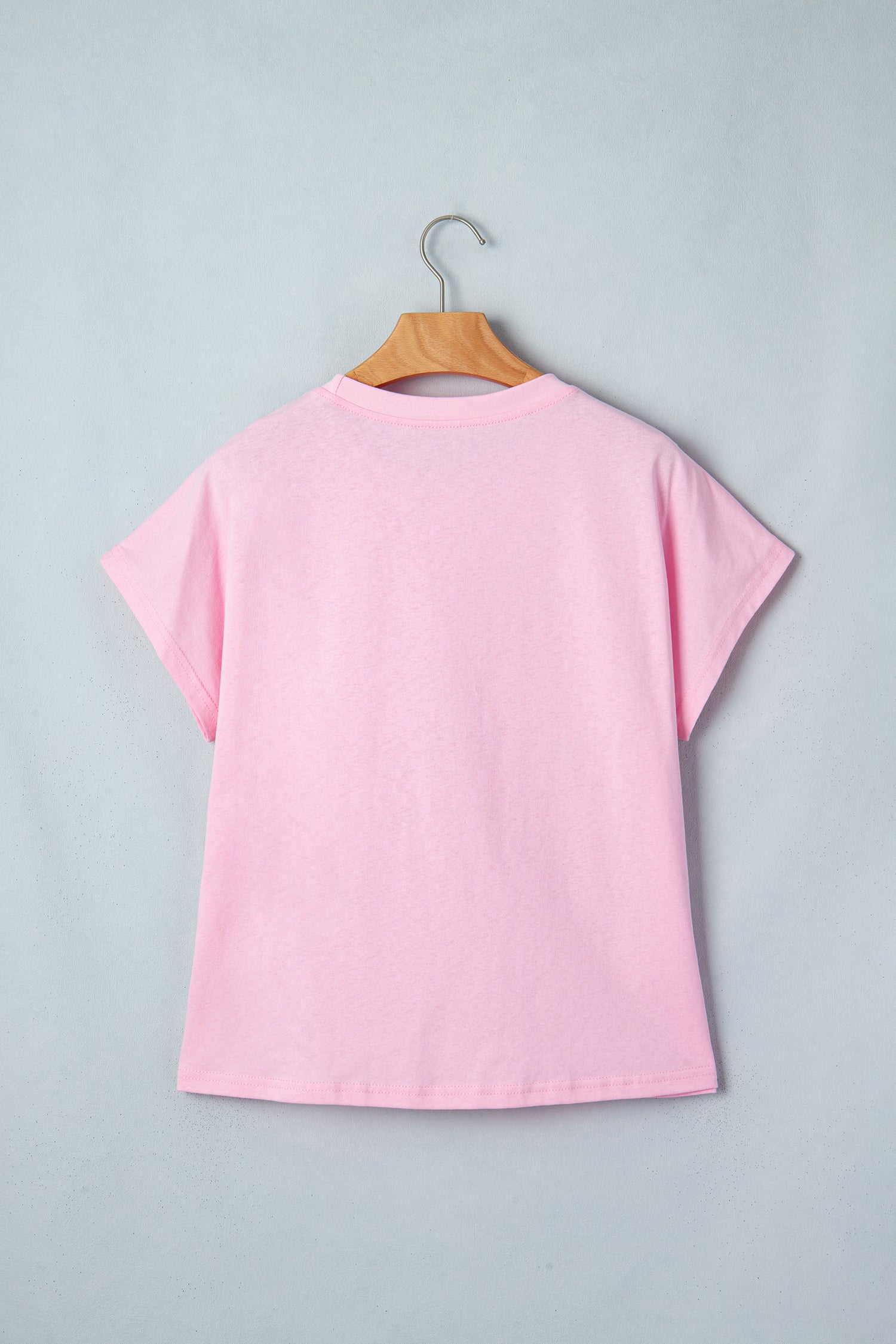 Pink Leopard Bow Embroidered Cotton Round Neck T Shirt-Tops/Tops & Tees-[Adult]-[Female]-2022 Online Blue Zone Planet