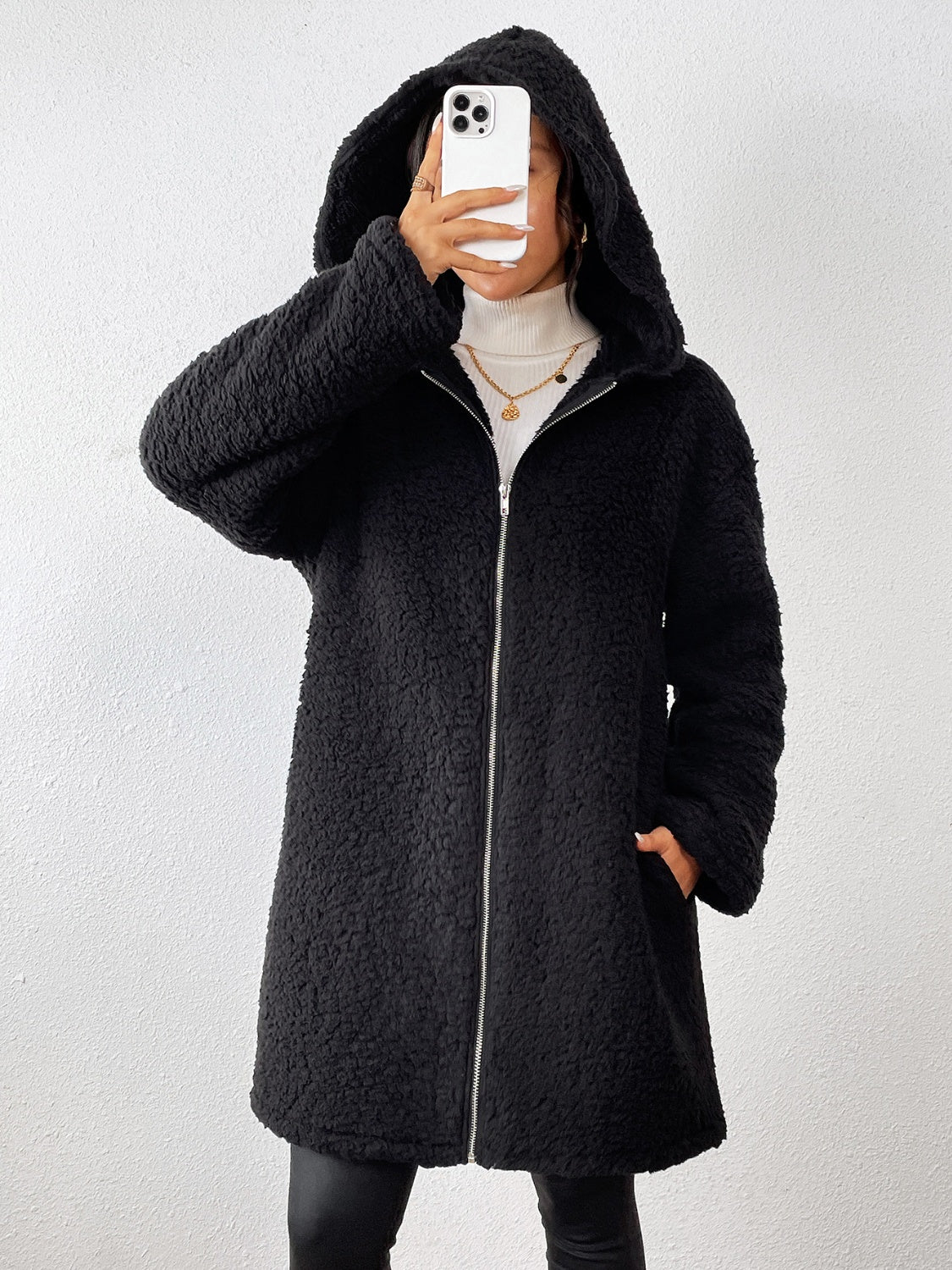 Blue Zone Planet | Zip Up Long Sleeve Sherpa Hooded Coat-TOPS / DRESSES-[Adult]-[Female]-2022 Online Blue Zone Planet