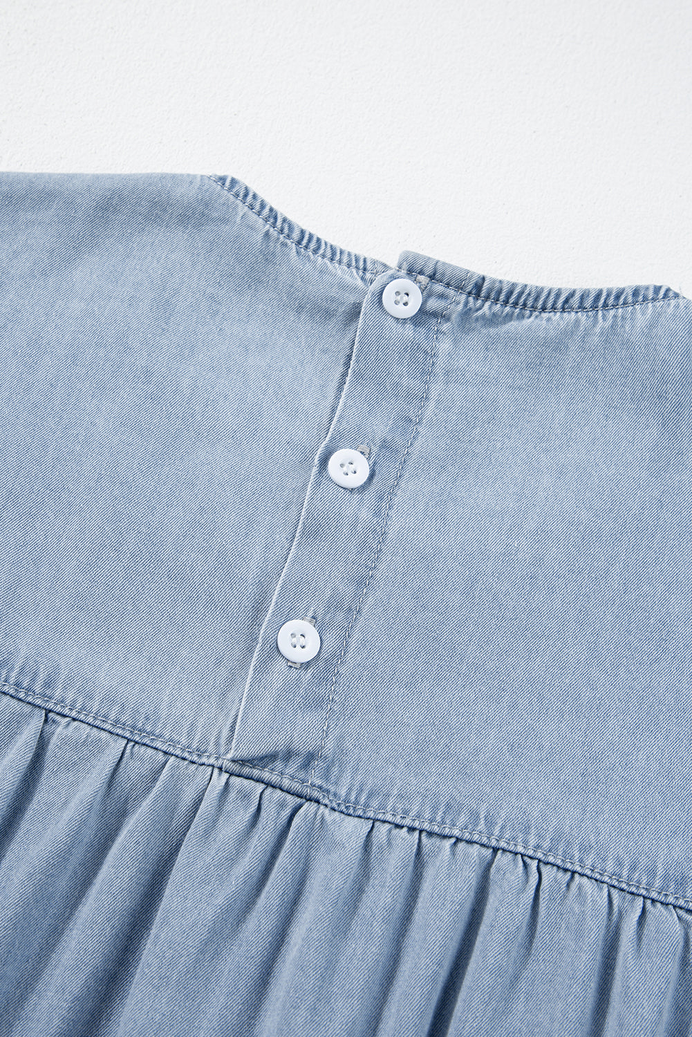 Blue Zone Planet | Beau Blue Ruffle Short Sleeve Tiered A-line Denim Dress-TOPS / DRESSES-[Adult]-[Female]-2022 Online Blue Zone Planet