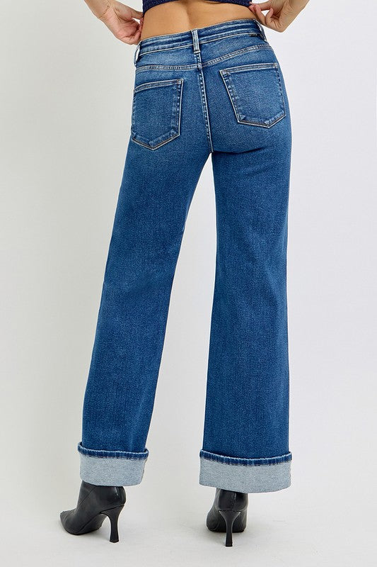 Blue Zone Planet | RISEN Tummy Control High Rise Cuffed Jeans-BOTTOMS SIZES SMALL MEDIUM LARGE-[Adult]-[Female]-2022 Online Blue Zone Planet