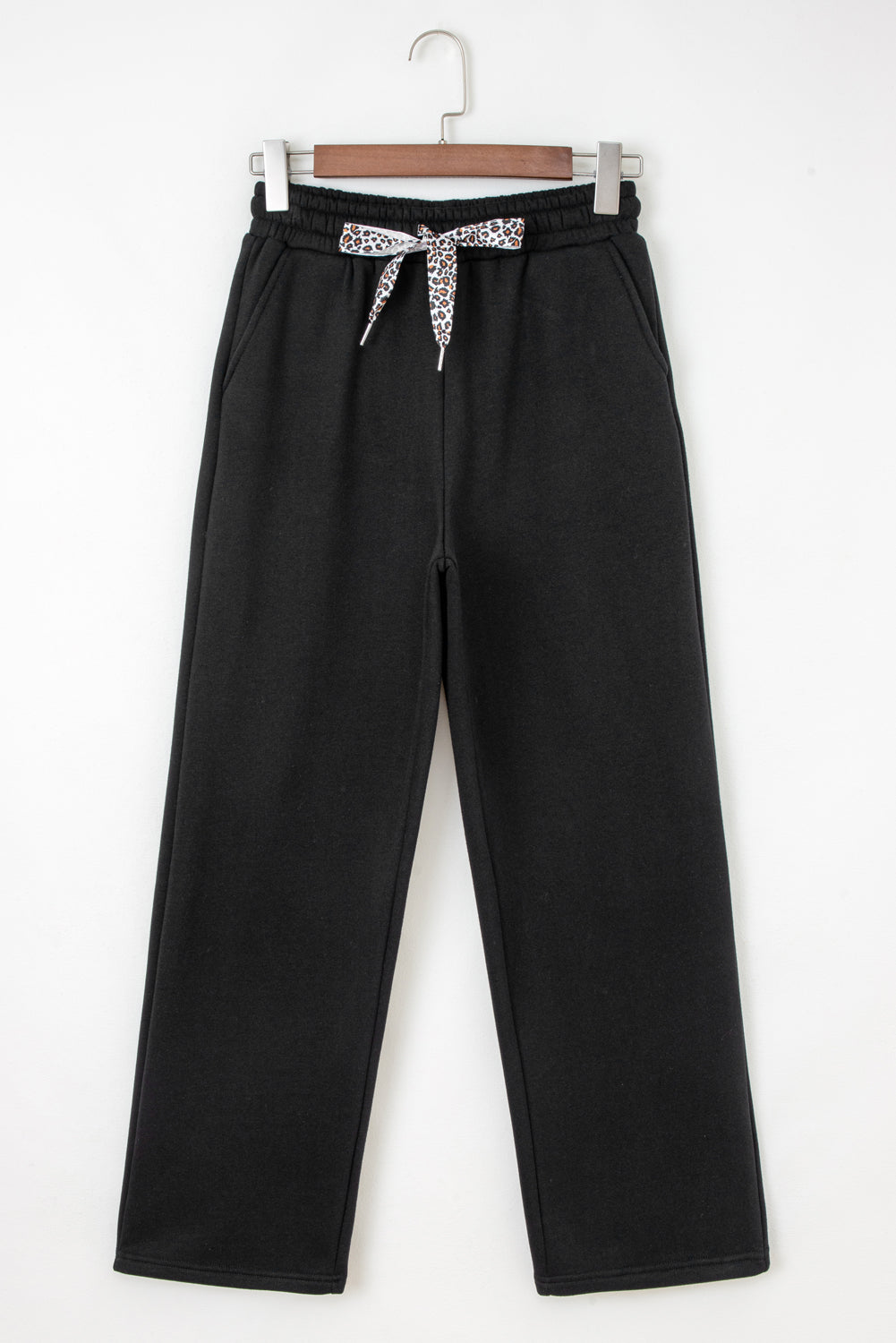 Coffee Fleece Lined Leopard Drawstring Elastic Waist Solid Pants-Bottoms/Pants & Culotte-[Adult]-[Female]-2022 Online Blue Zone Planet