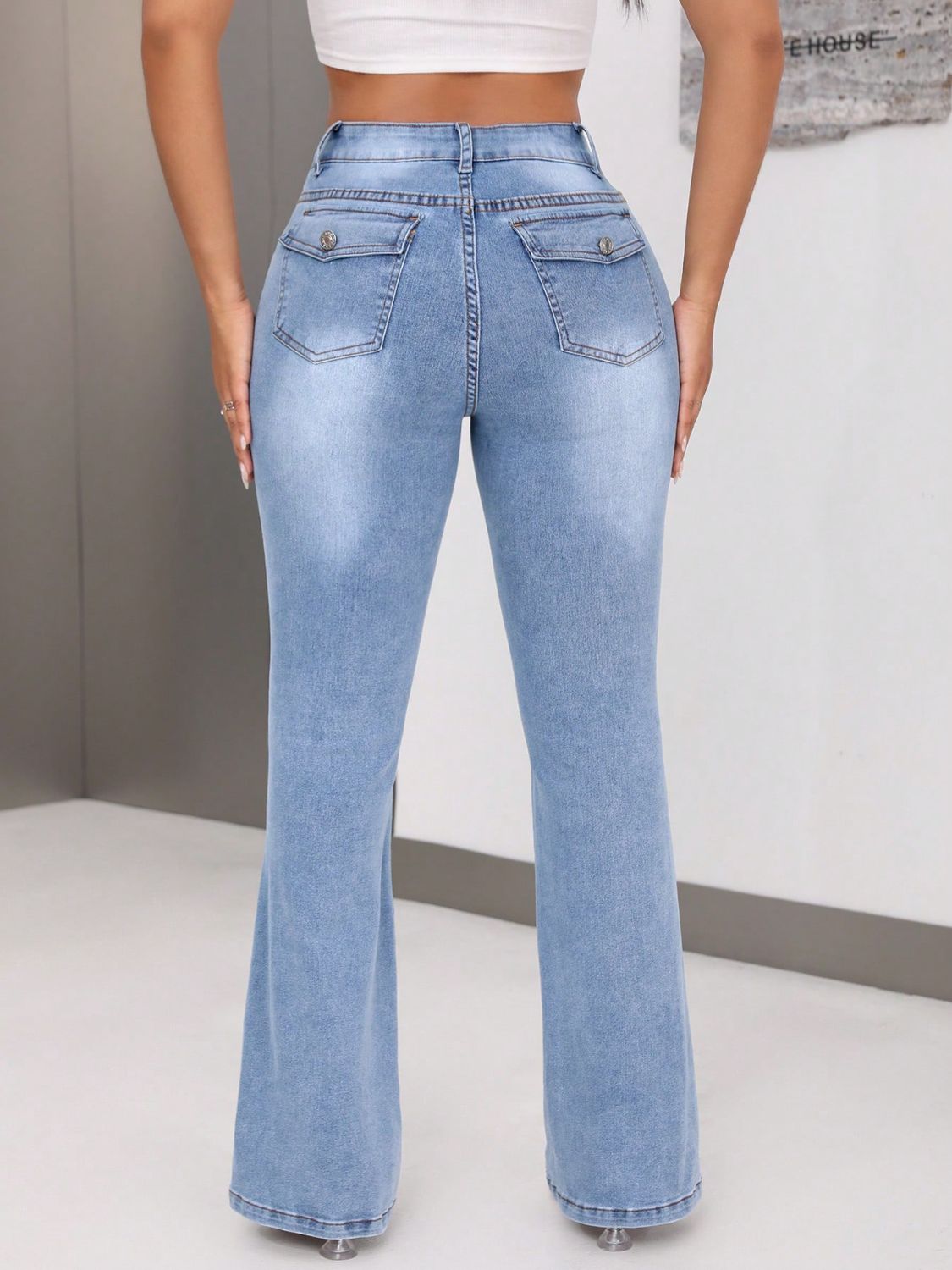 Bootcut Jeans with Pockets-BOTTOMS SIZES SMALL MEDIUM LARGE-[Adult]-[Female]-2022 Online Blue Zone Planet