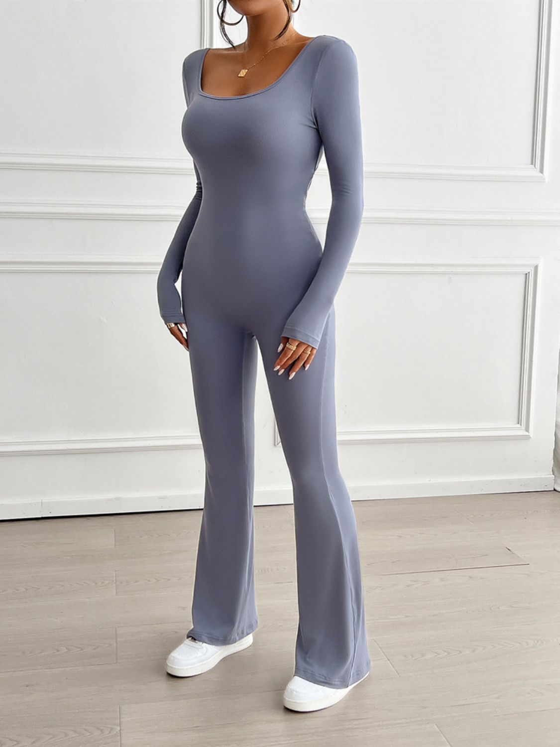 Devine Cutout Scoop Neck Long Sleeve Jumpsuit-BOTTOMS SIZES SMALL MEDIUM LARGE-[Adult]-[Female]-2022 Online Blue Zone Planet