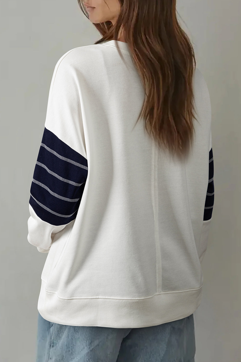 White Exposed Seam Detail Color Block Patch Pocket Drop Shoulder Sweatshirt-Tops/Sweatshirts & Hoodies-[Adult]-[Female]-2022 Online Blue Zone Planet