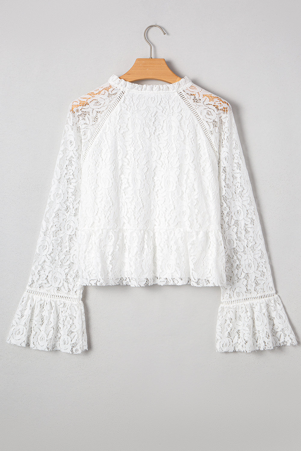 White Tie V Neck Lace Ruffle Detail Long Sleeve Blouse-Tops/Blouses & Shirts-[Adult]-[Female]-2022 Online Blue Zone Planet