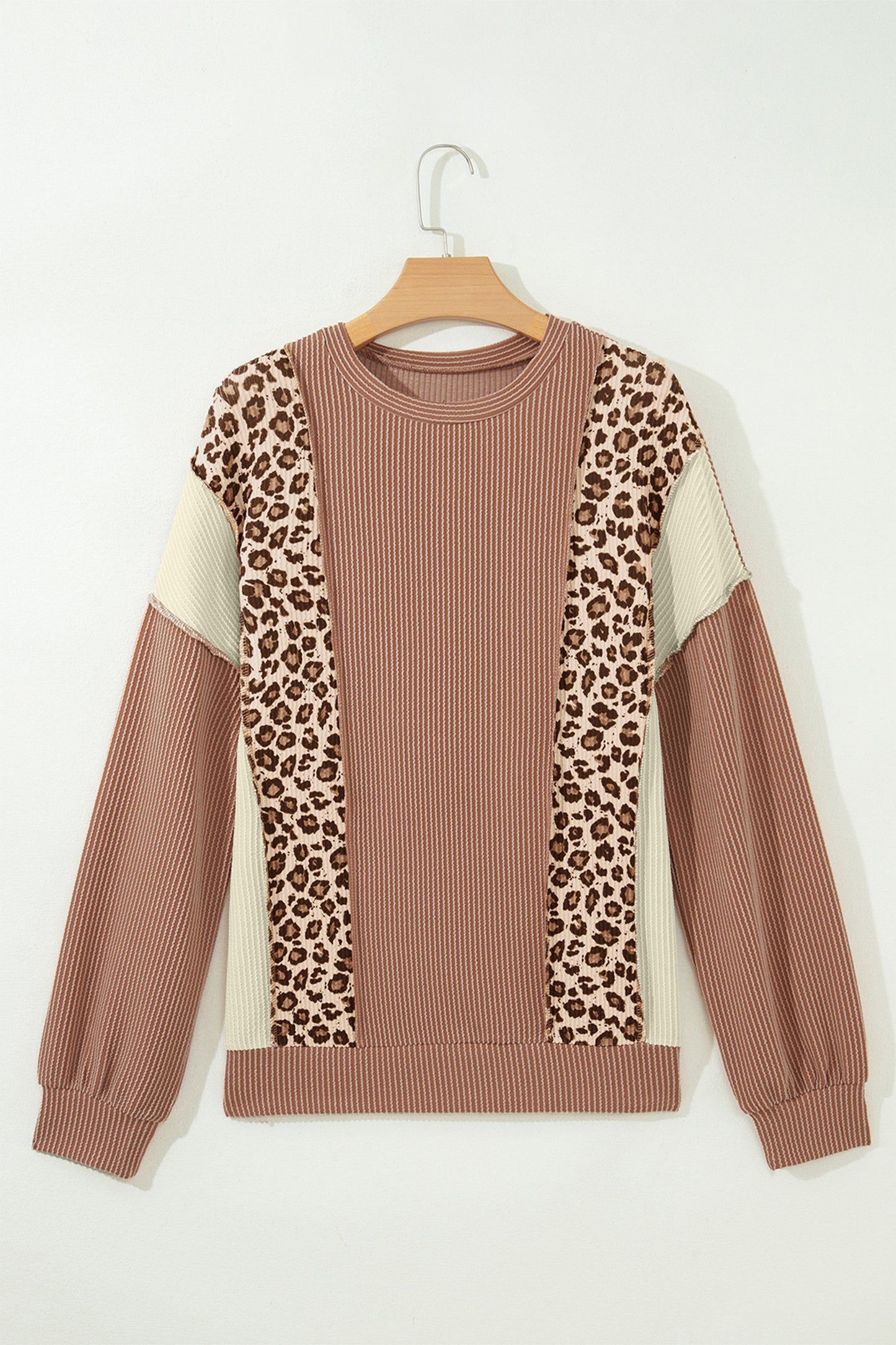 DUNE Leopard Print Colorblock Ribbed Knit Top-Tops/Long Sleeve Tops-[Adult]-[Female]-2022 Online Blue Zone Planet