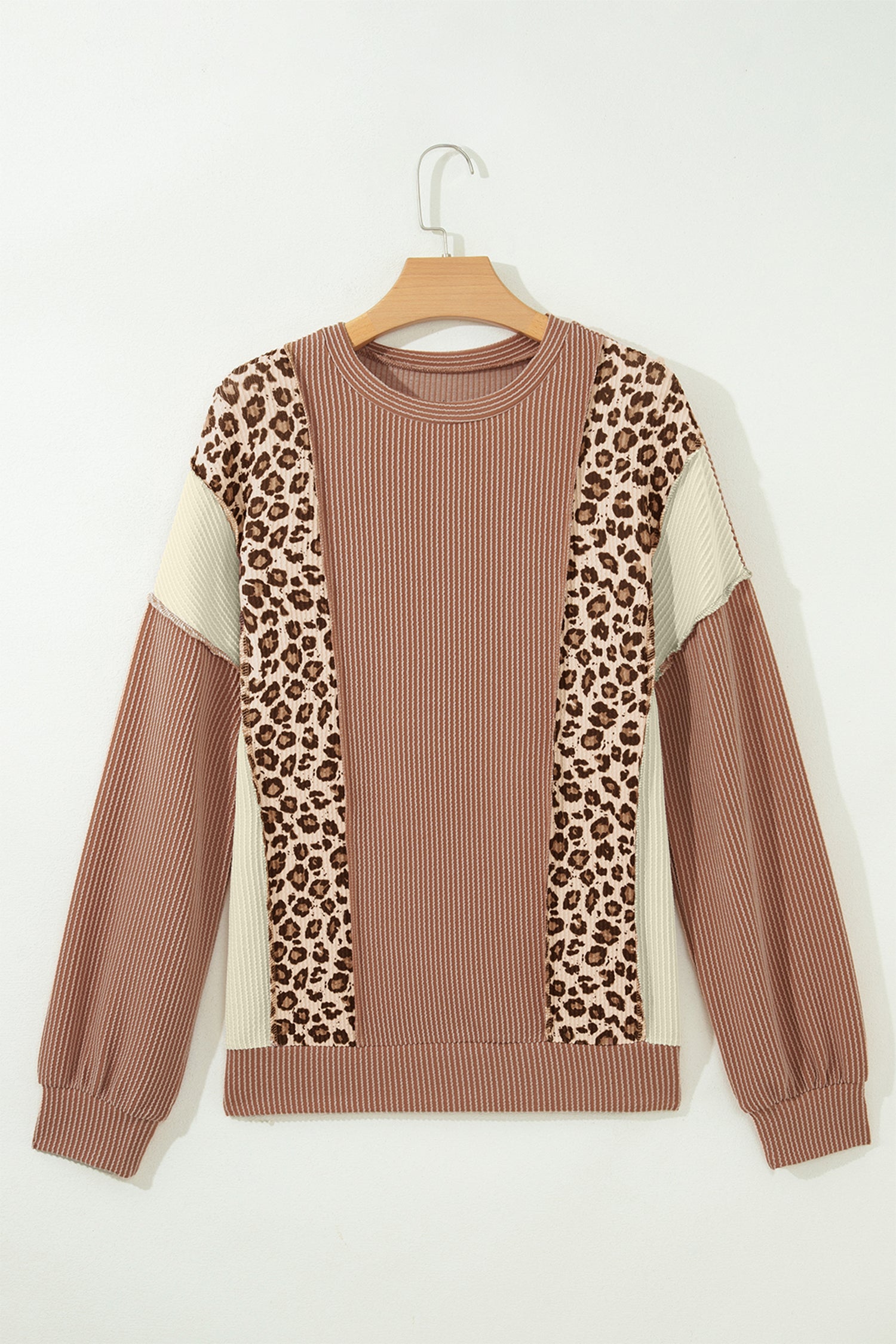 DUNE Leopard Print Colorblock Ribbed Knit Top-Tops/Long Sleeve Tops-[Adult]-[Female]-2022 Online Blue Zone Planet