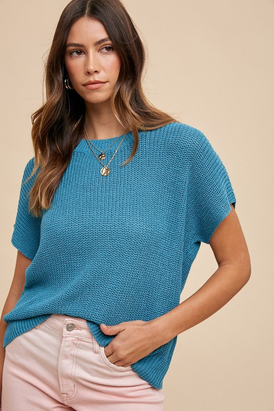 Annie Wear Round Neck Short Sleeve Sweater-TOPS / DRESSES-[Adult]-[Female]-2022 Online Blue Zone Planet