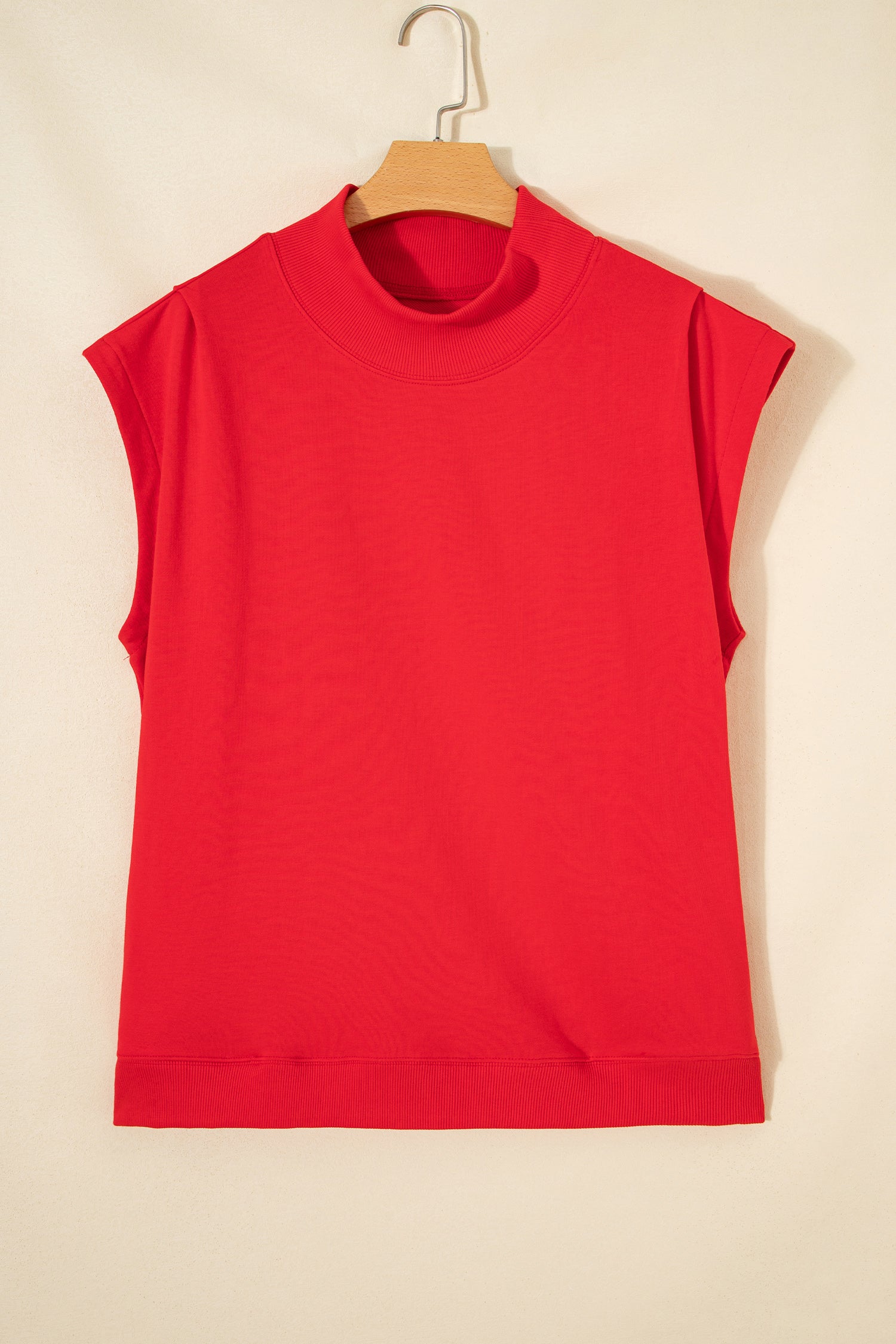 Light Grey Solid Color High Neck Cap Sleeve Loose Top-Tops/Tops & Tees-[Adult]-[Female]-2022 Online Blue Zone Planet