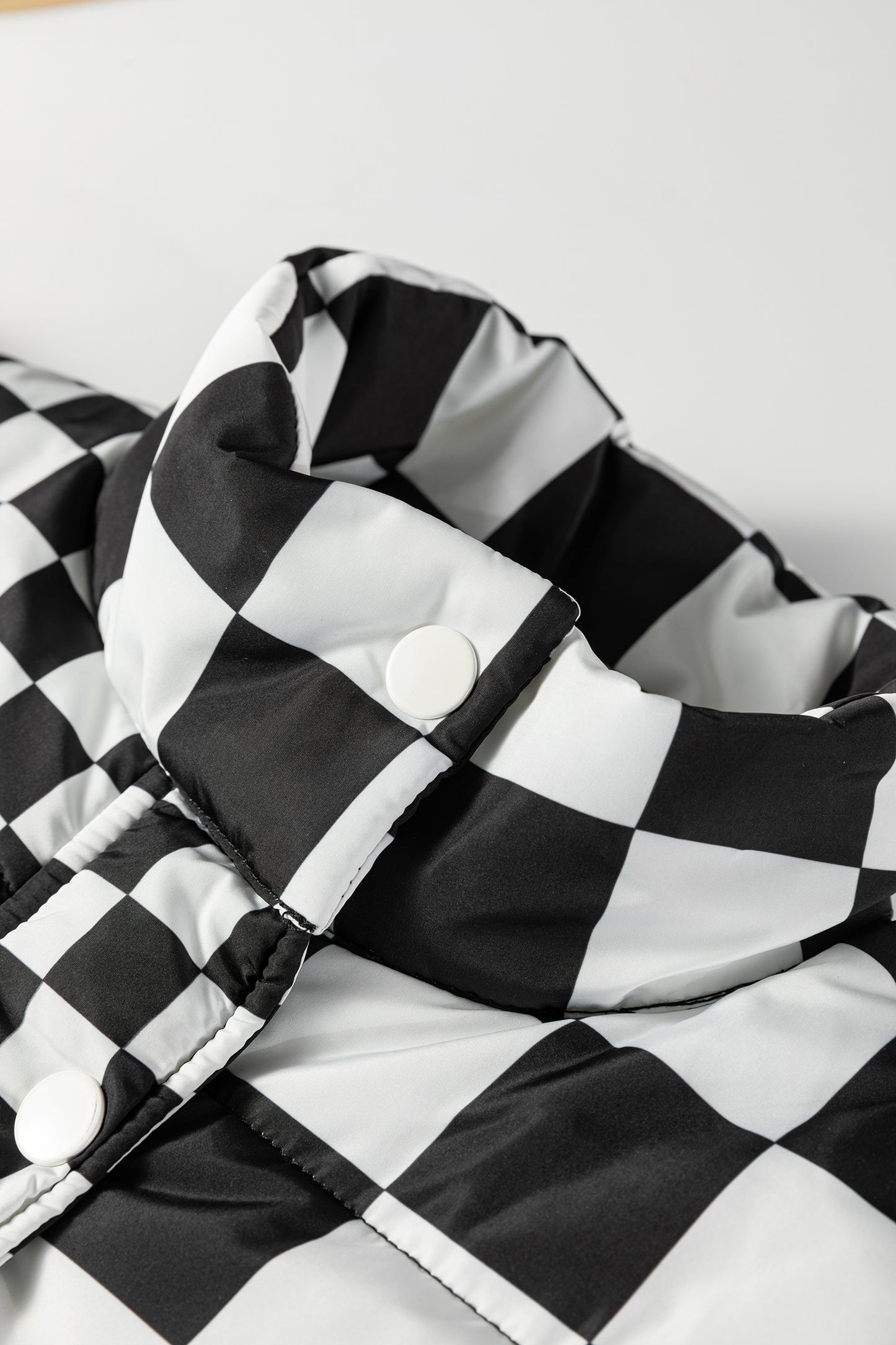 Black Double Checked Stand Collar Cropped Puffer Vest-Outerwear/Vests-[Adult]-[Female]-2022 Online Blue Zone Planet