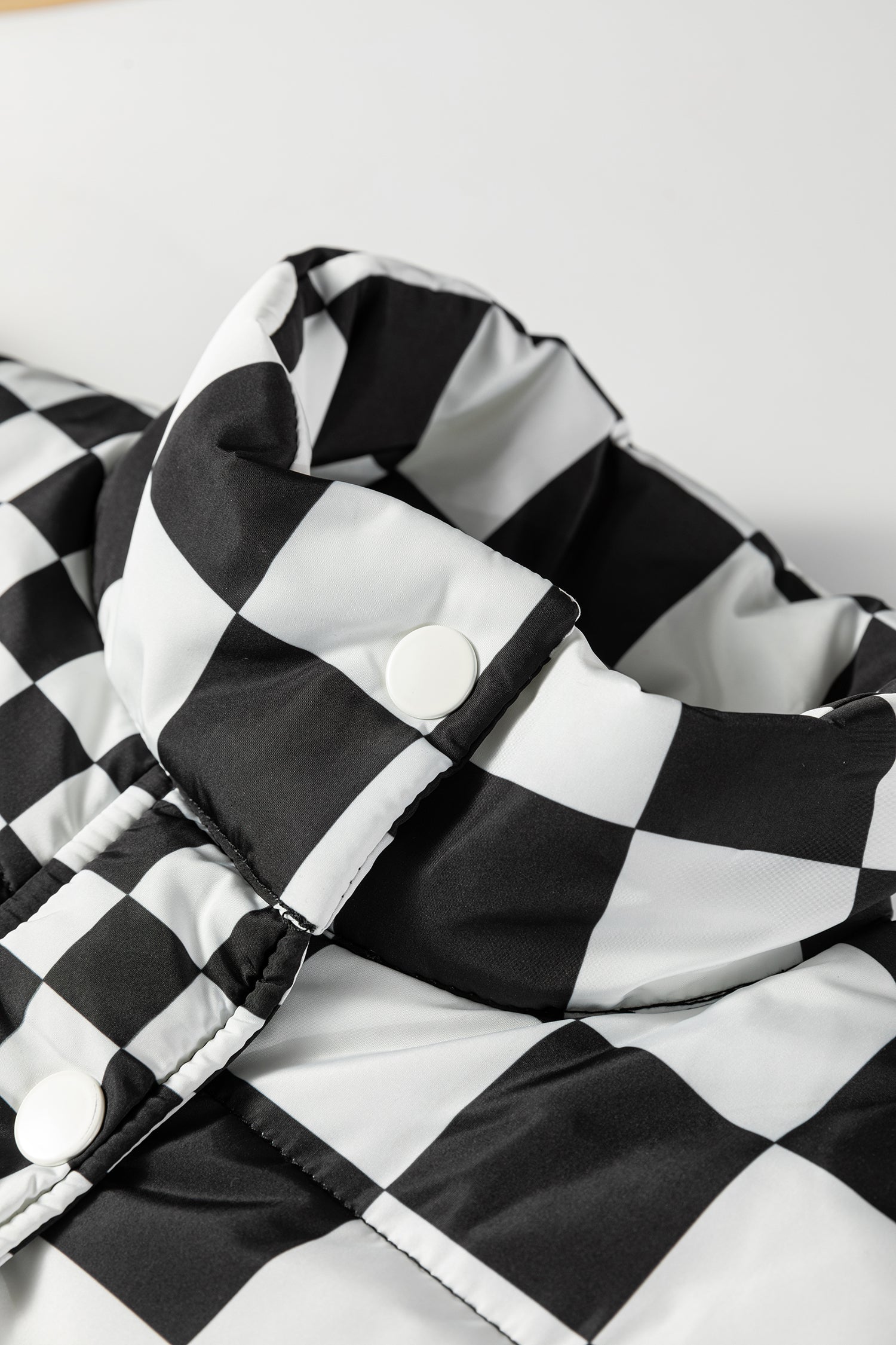 Black Double Checked Stand Collar Cropped Puffer Vest-Outerwear/Vests-[Adult]-[Female]-2022 Online Blue Zone Planet