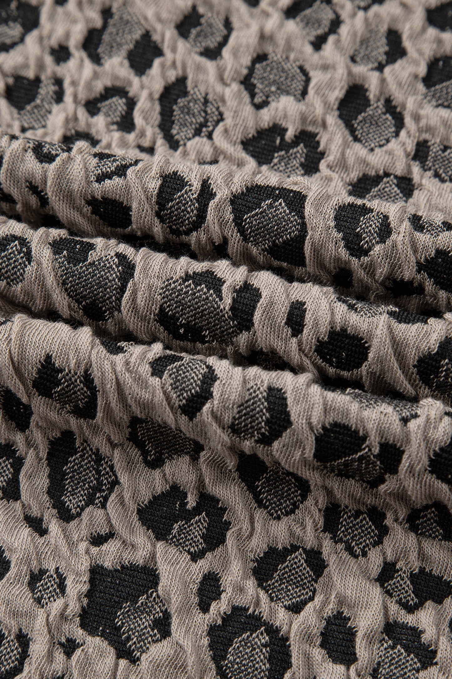 Khaki Jacquard Leopard Half Sleeve Jumper Wide Leg Pant Set-Two Piece Sets/Pant Sets-[Adult]-[Female]-2022 Online Blue Zone Planet