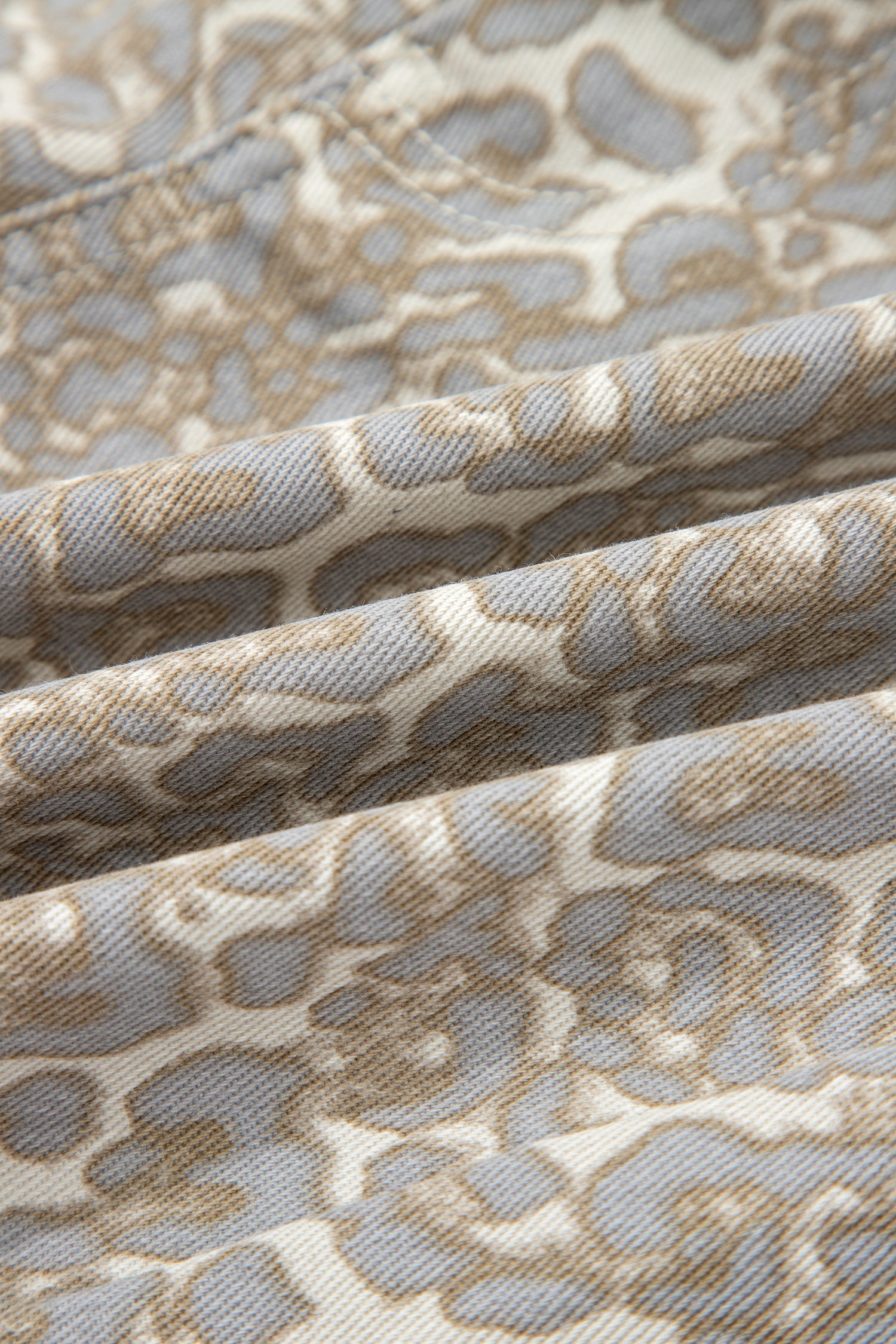 Khaki Raw Edge Leopard Print Denim Shorts-Bottoms/Denim Shorts-[Adult]-[Female]-2022 Online Blue Zone Planet