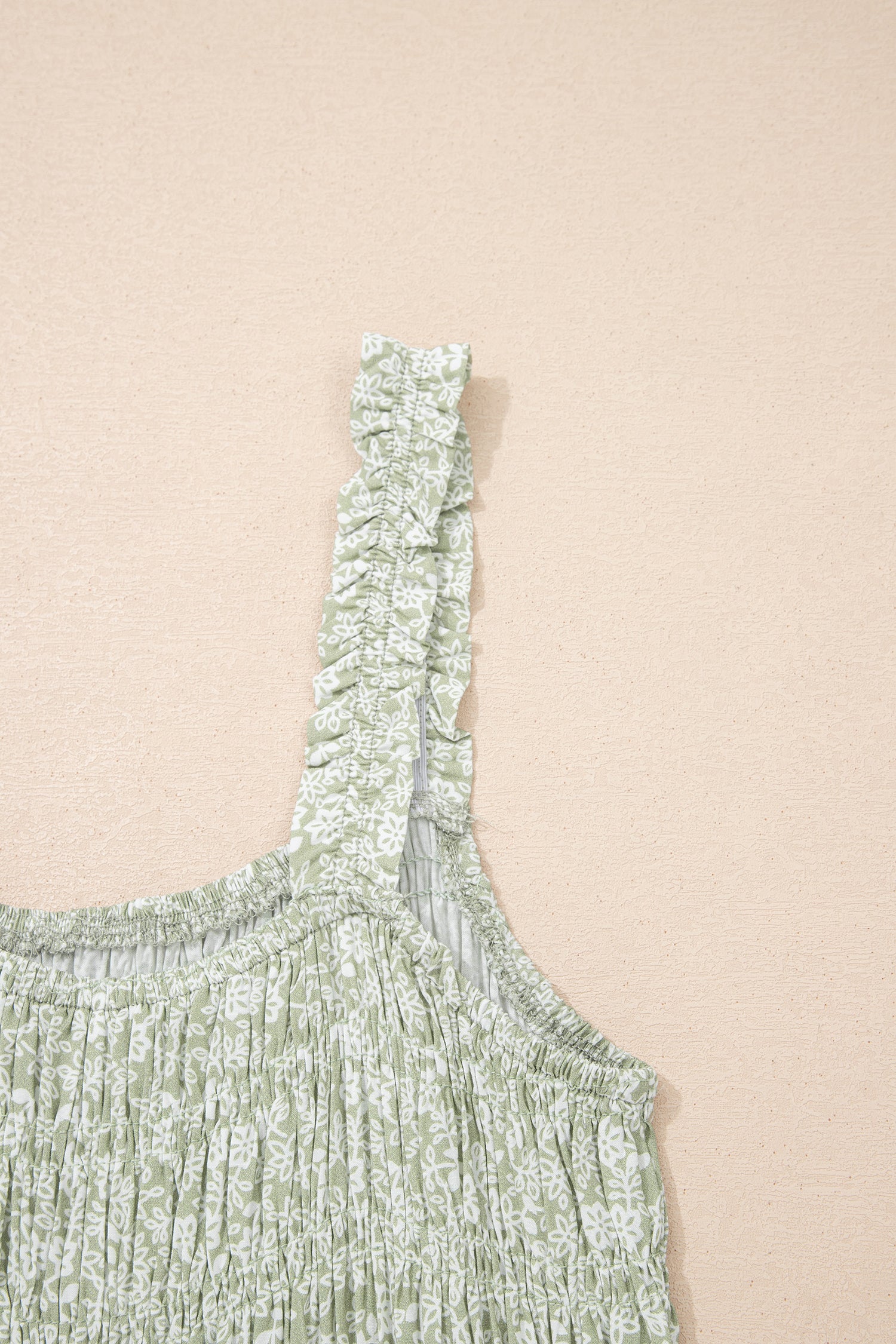 Green Smocked Bodice Square Neck Sleeveless Floral Jumpsuit-Bottoms/Jumpsuits & Rompers-[Adult]-[Female]-2022 Online Blue Zone Planet