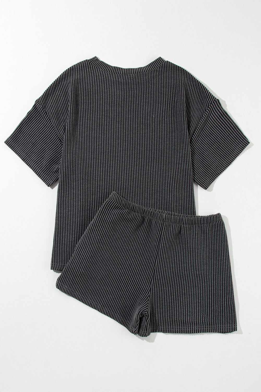 Carbon Grey Ribbed Textured Knit Loose Fit Tee and Shorts Set-Two Piece Sets/Short Sets-[Adult]-[Female]-2022 Online Blue Zone Planet