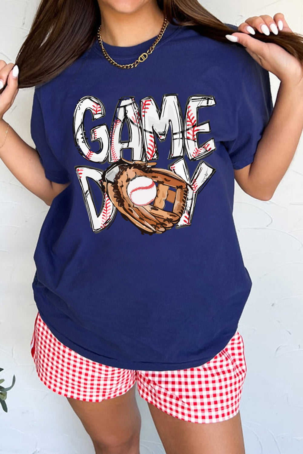 Blue Game Day Touch Down Graphic T Shirt-Graphic/Graphic Tees-[Adult]-[Female]-2022 Online Blue Zone Planet