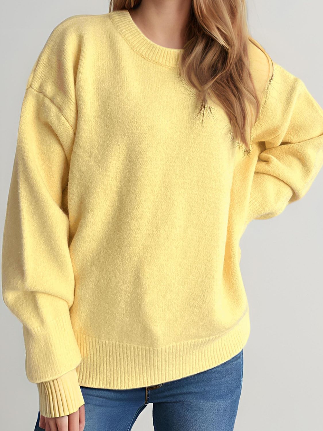 Round Neck Dropped Shoulder Long Sleeve Sweater-TOPS / DRESSES-[Adult]-[Female]-2022 Online Blue Zone Planet