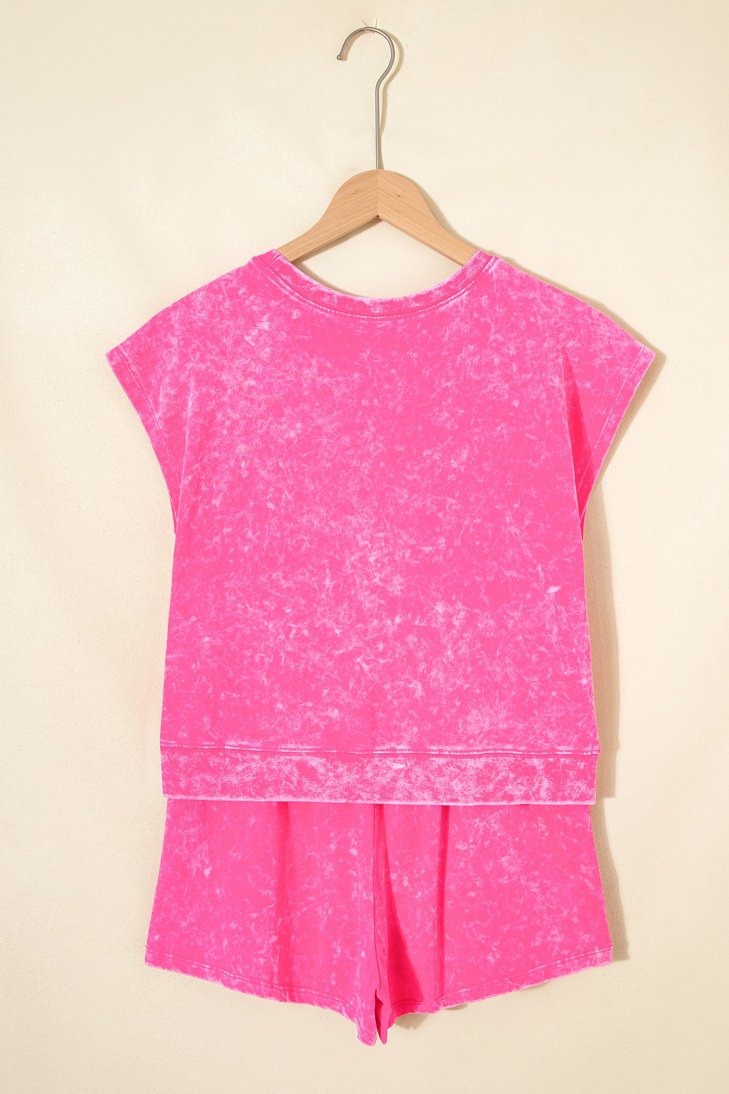 Rose Red Mineral Wash Cotton Short Set-Two Piece Sets/Short Sets-[Adult]-[Female]-2022 Online Blue Zone Planet