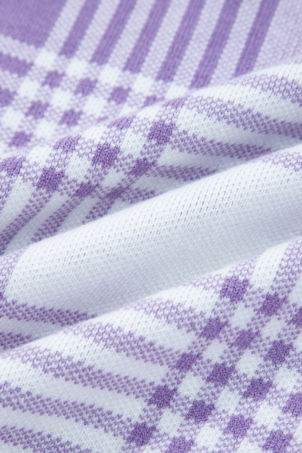 Lilac Plaid Print Ribbed Trim Loose Sweater-TOPS / DRESSES-[Adult]-[Female]-2022 Online Blue Zone Planet