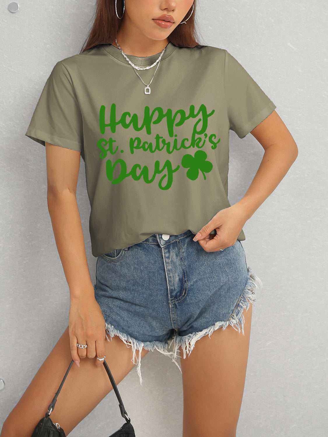 HAPPY ST. PATRICK'S DAY Short Sleeve T-Shirt-TOPS / DRESSES-[Adult]-[Female]-Army Green-S-2022 Online Blue Zone Planet