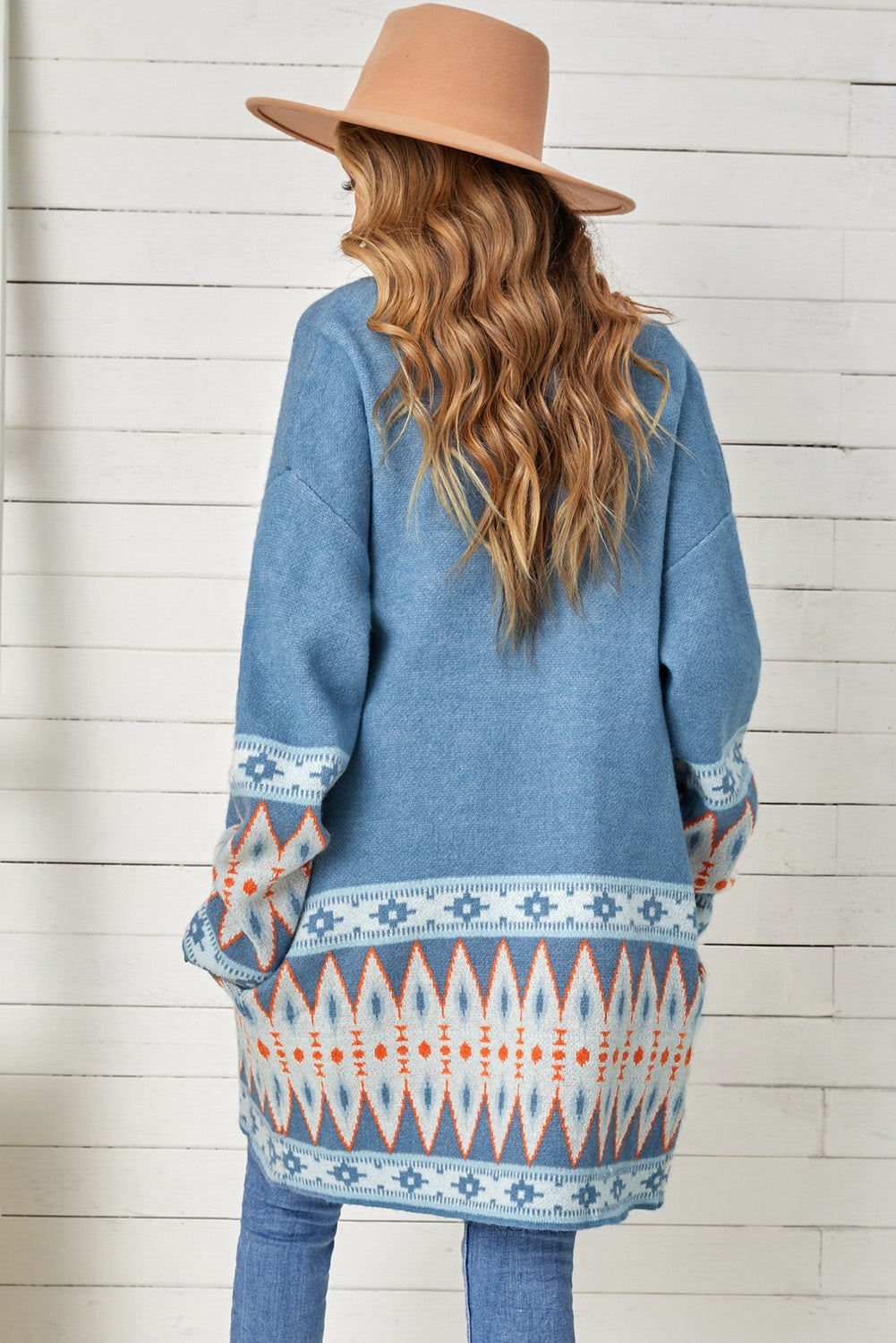 Geometric Open Front Long Sleeve Cardigan-TOPS / DRESSES-[Adult]-[Female]-2022 Online Blue Zone Planet